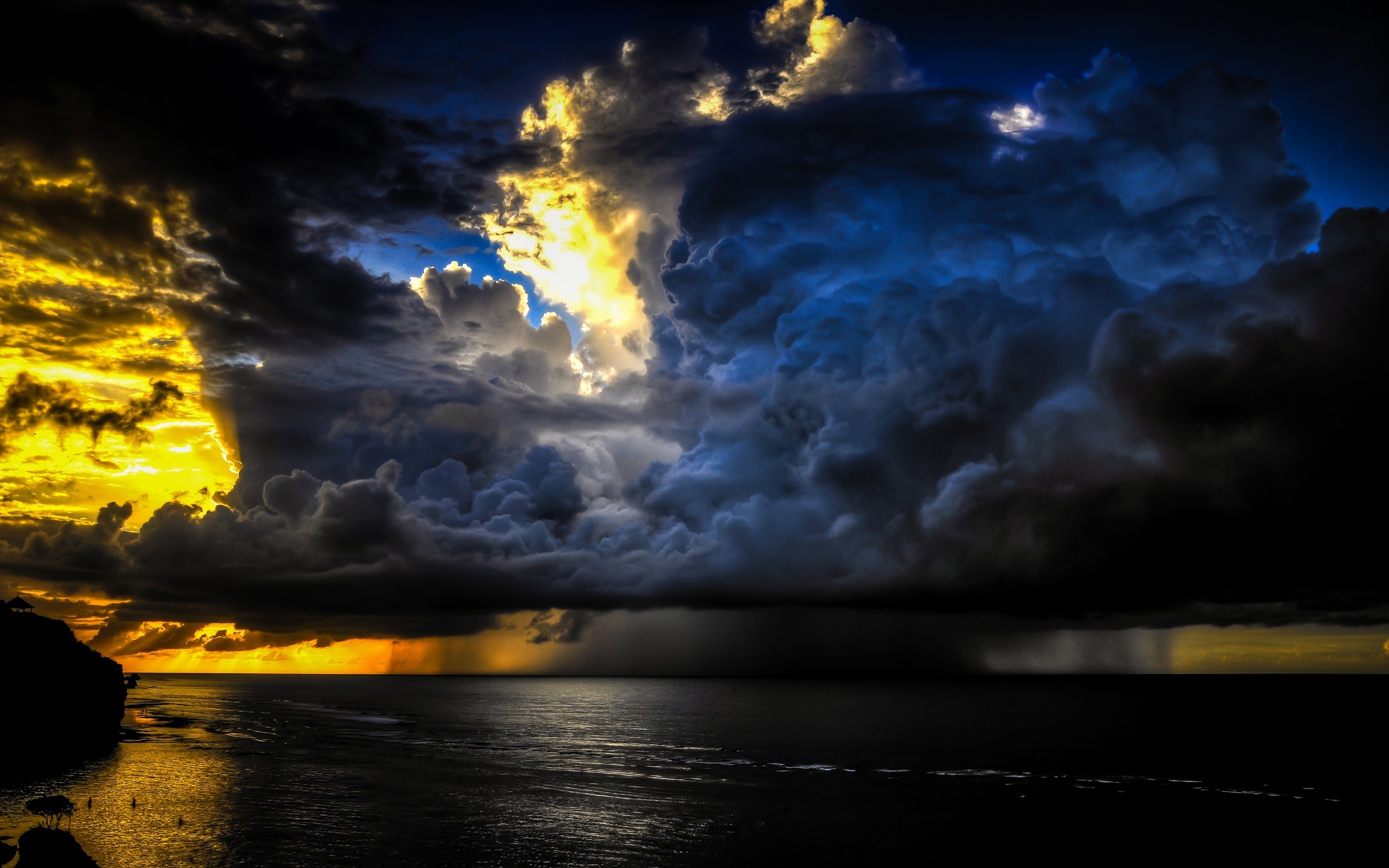 sea, rain, earth, storm, bali, cloud, indonesia, seashore, sunset, sunshine HD wallpaper