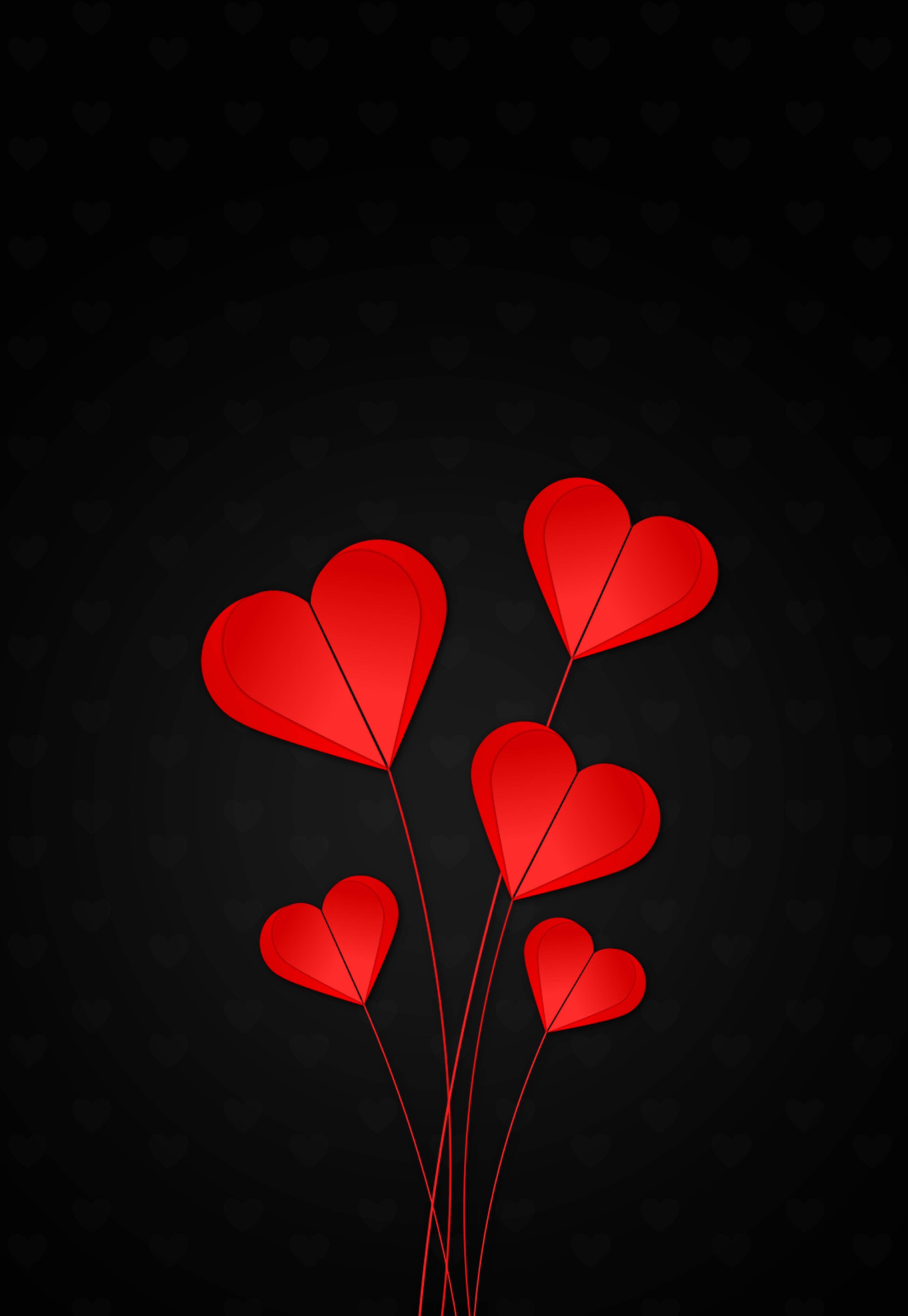 black background, hearts, love, red mobile wallpaper