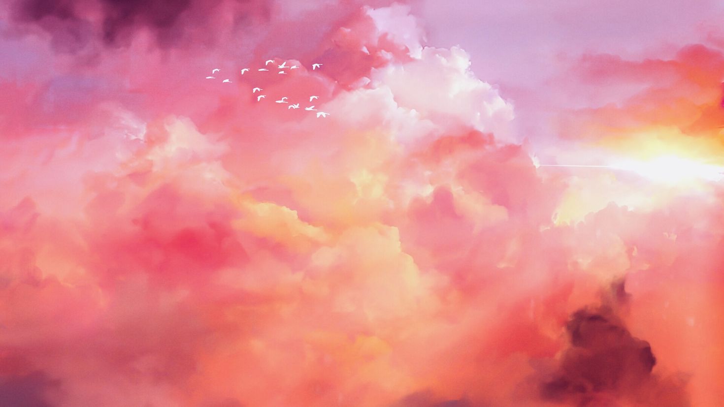 Desktop HD wallpaper: Birds, Sky, Art, Pink, Flock free download background picture #58644.