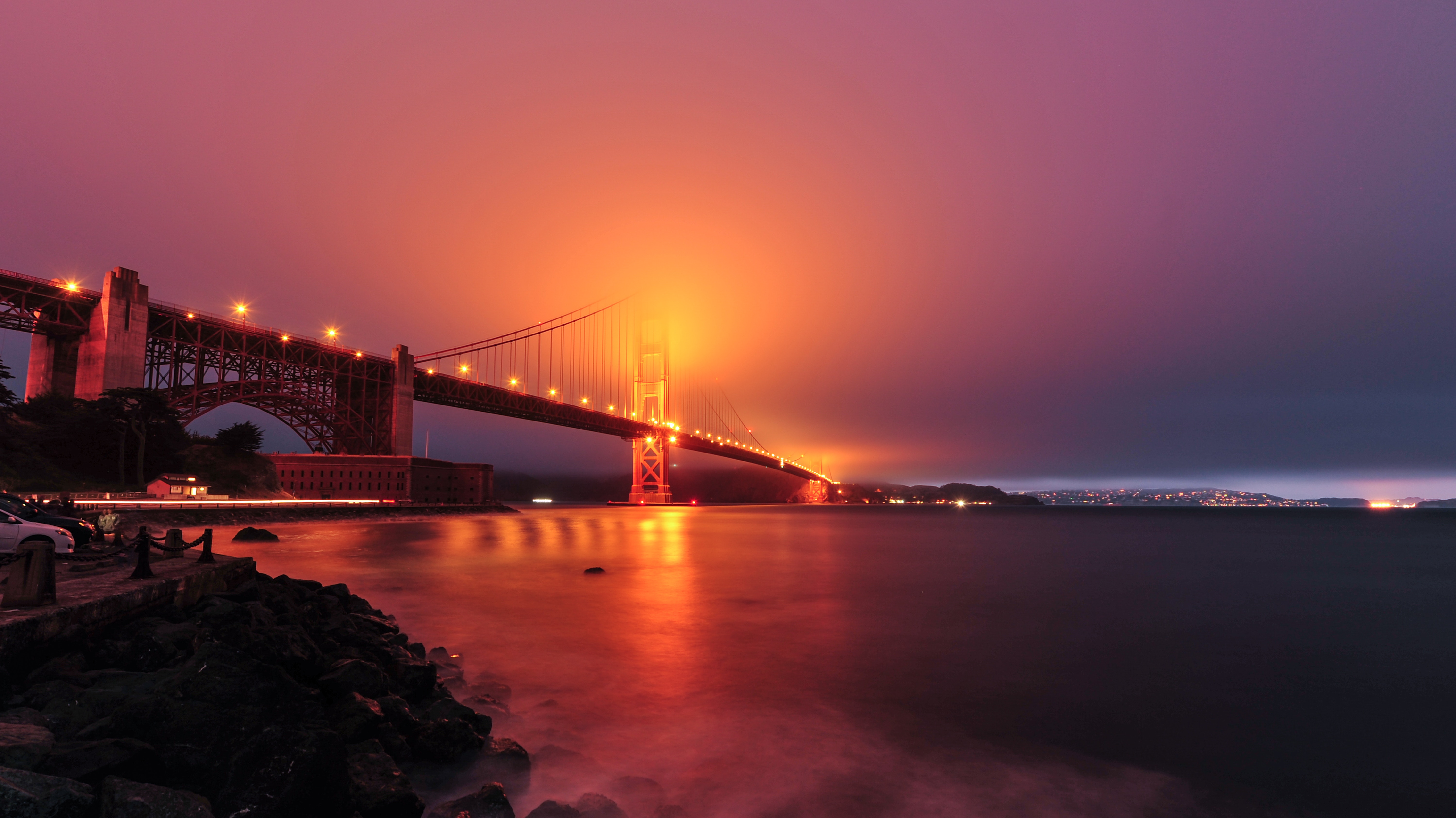 101761 Hintergrundbilder und San Francisco Bilder auf dem Desktop. Laden Sie die bucht, golden gate bridge, beleuchtung, usa Bildschirmschoner kostenlos auf den PC herunter