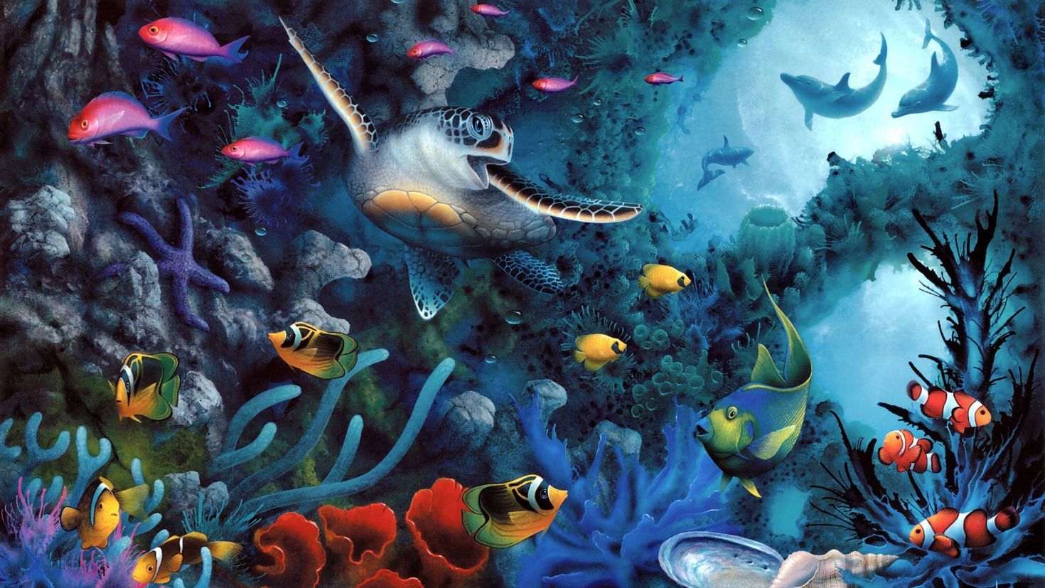 Рыбы на дне океана рисунок