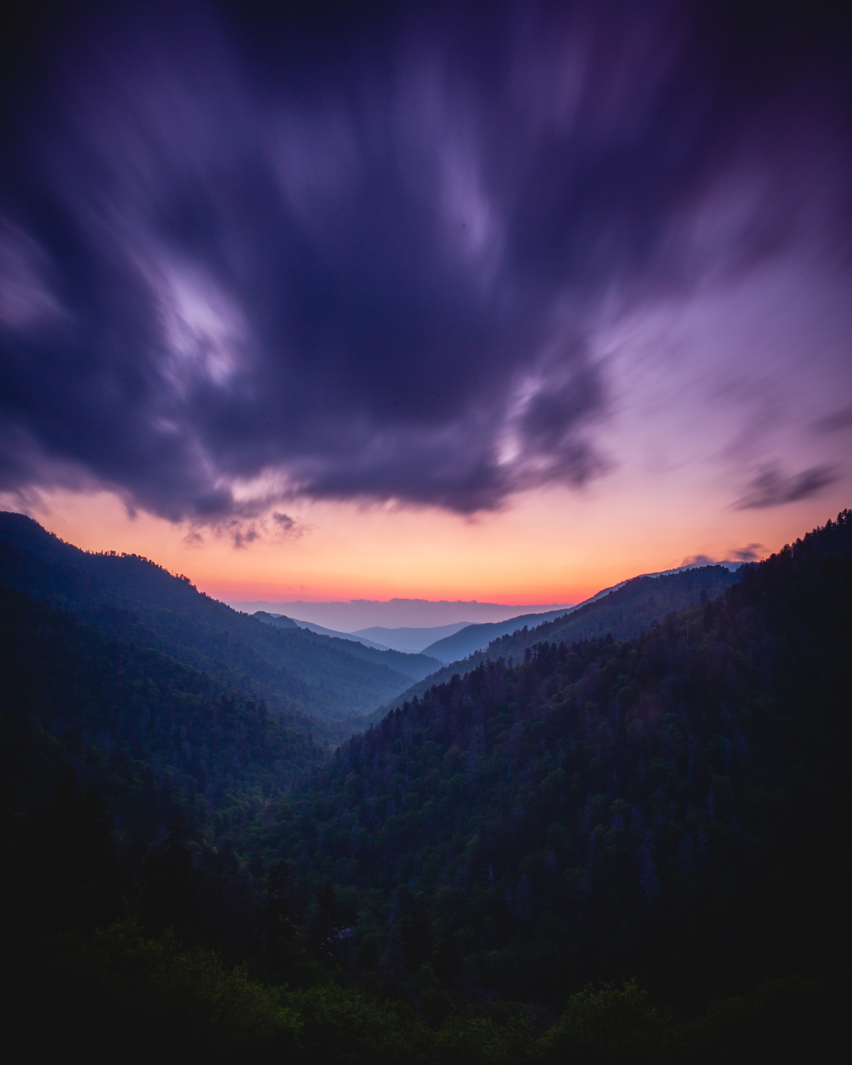 landscape, nature, mountains, twilight, clouds, fog, dusk phone wallpaper