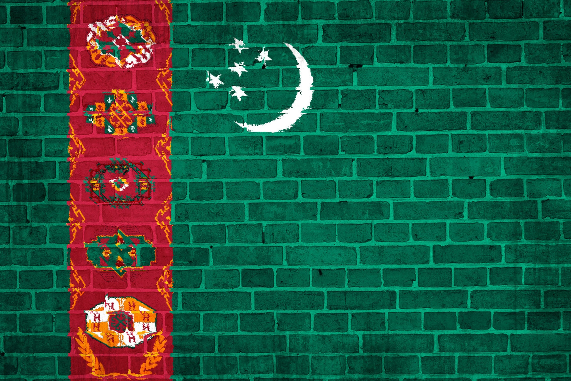121904 Hintergrundbilder und Flagge Bilder auf dem Desktop. Laden Sie texturen, wand, flag, turkmenistan Bildschirmschoner kostenlos auf den PC herunter