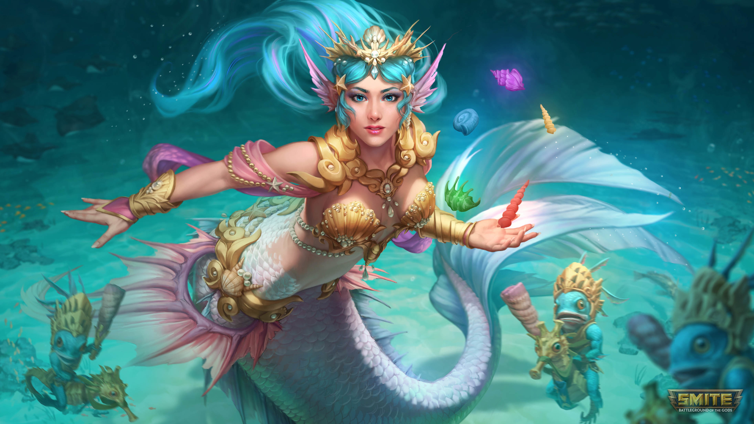 Cool Backgrounds video game, mermaid, nu wa (smite), aqua hair Underwater