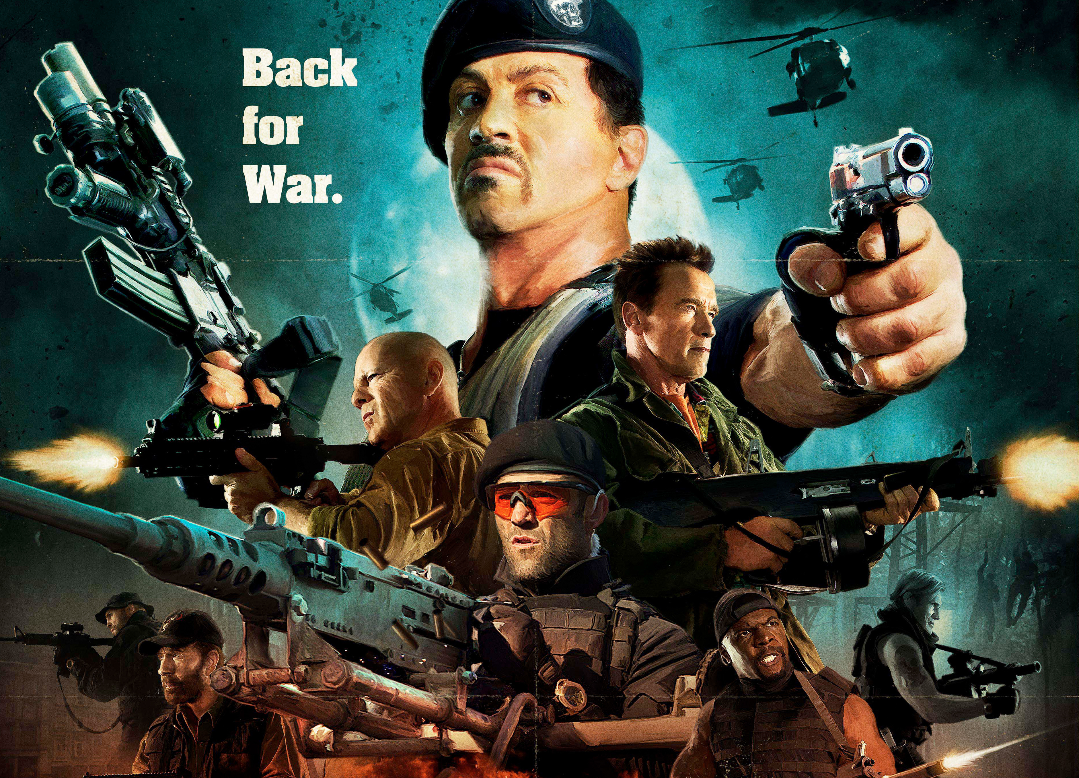 movie, the expendables 2, arnold schwarzenegger, barney ross, booker (the expendables), bruce willis, chuck norris, church (the expendables), dolph lundgren, gunnar jensen, hale caesar, jason statham, lee christmas, randy couture, sylvester stallone, terry crews, toll road, trench (the expendables), the expendables