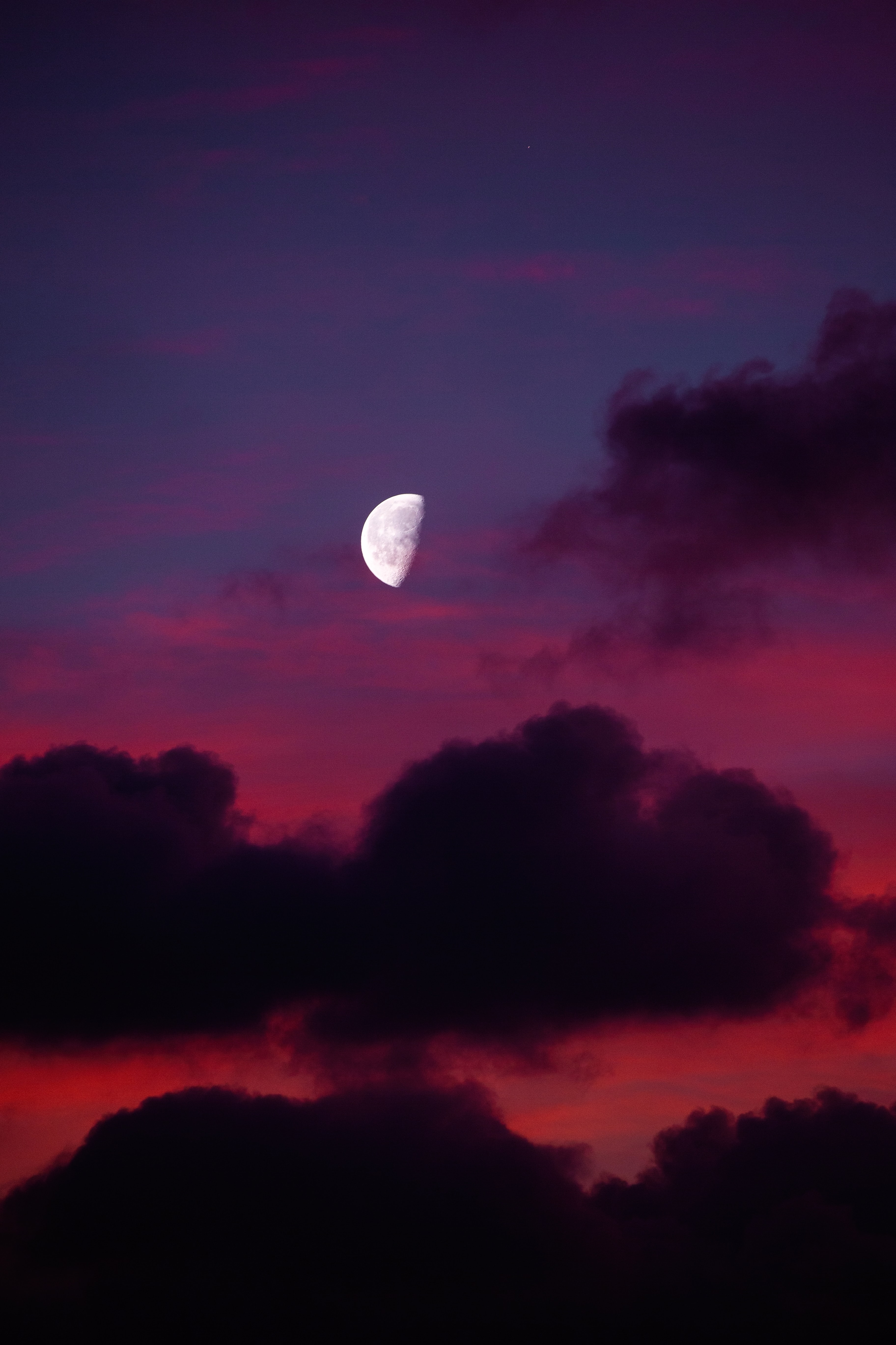 nature, sunset, sky, clouds, moon, full moon