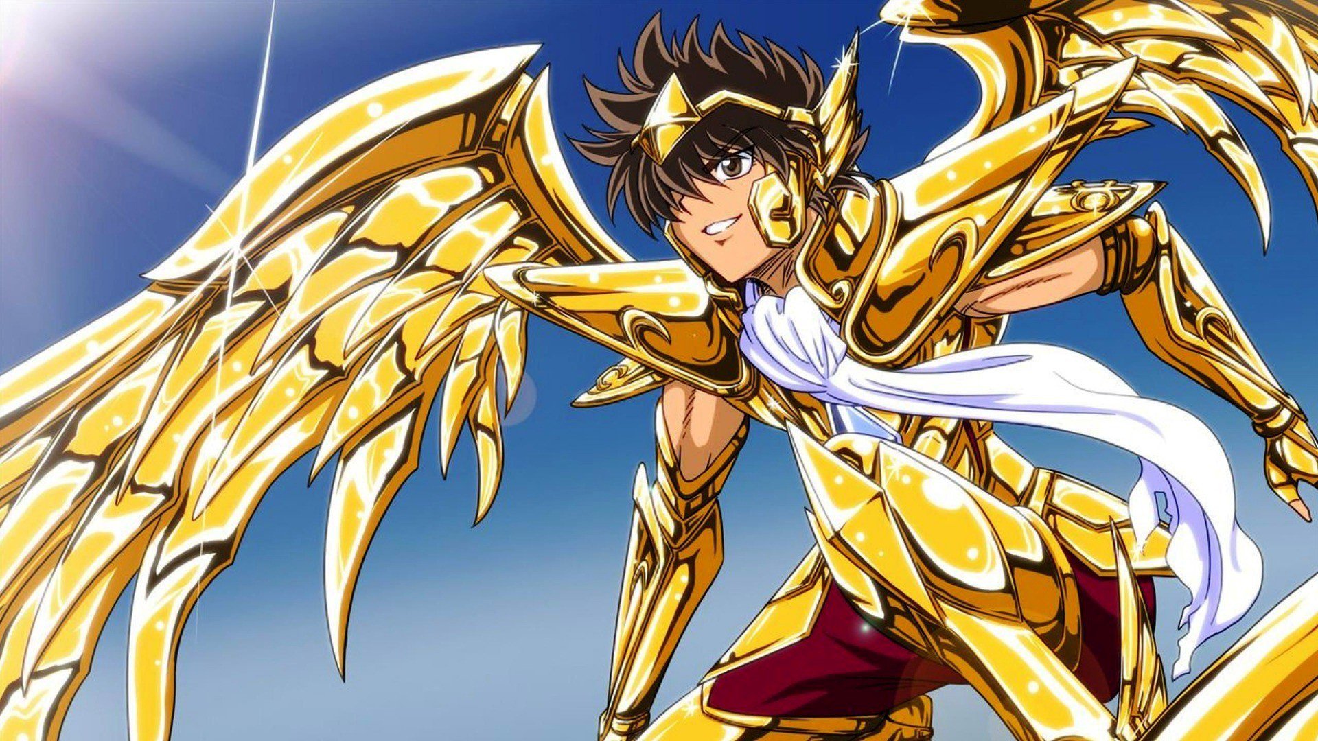 anime, saint seiya, armor, golden, pegasus seiya, wings