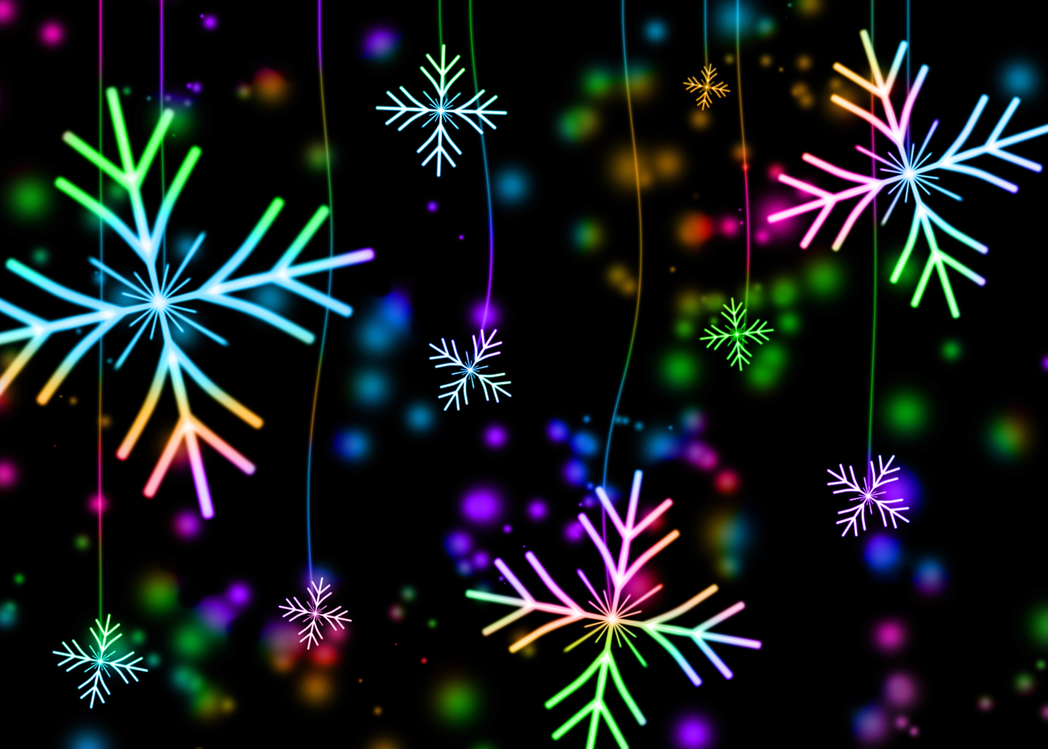 Download mobile wallpaper Multicolored, Abstract, Snowflakes, Glare, Motley for free.