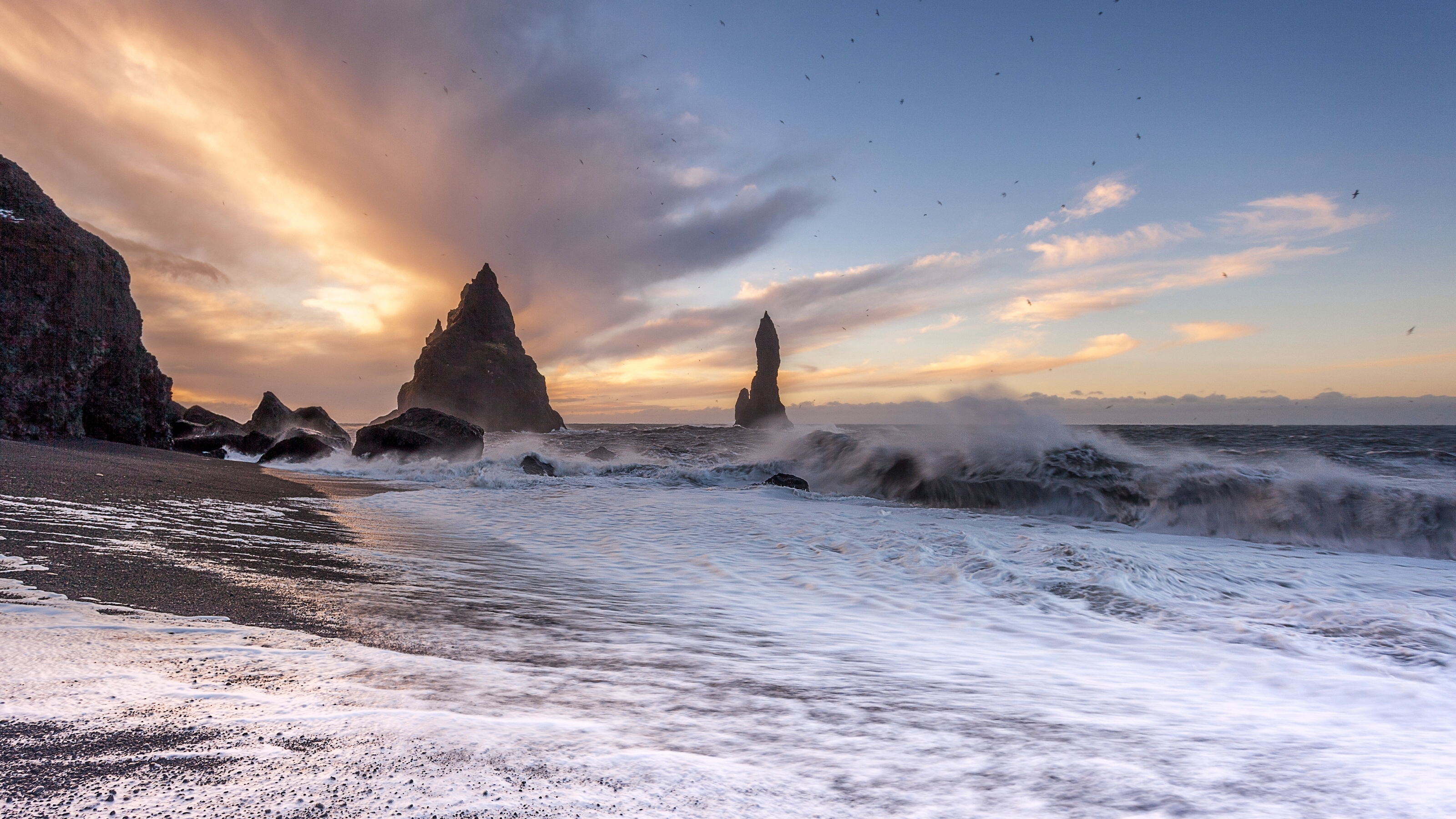 Iceland atlantic ocean, vic, nature, sunset 8k Backgrounds