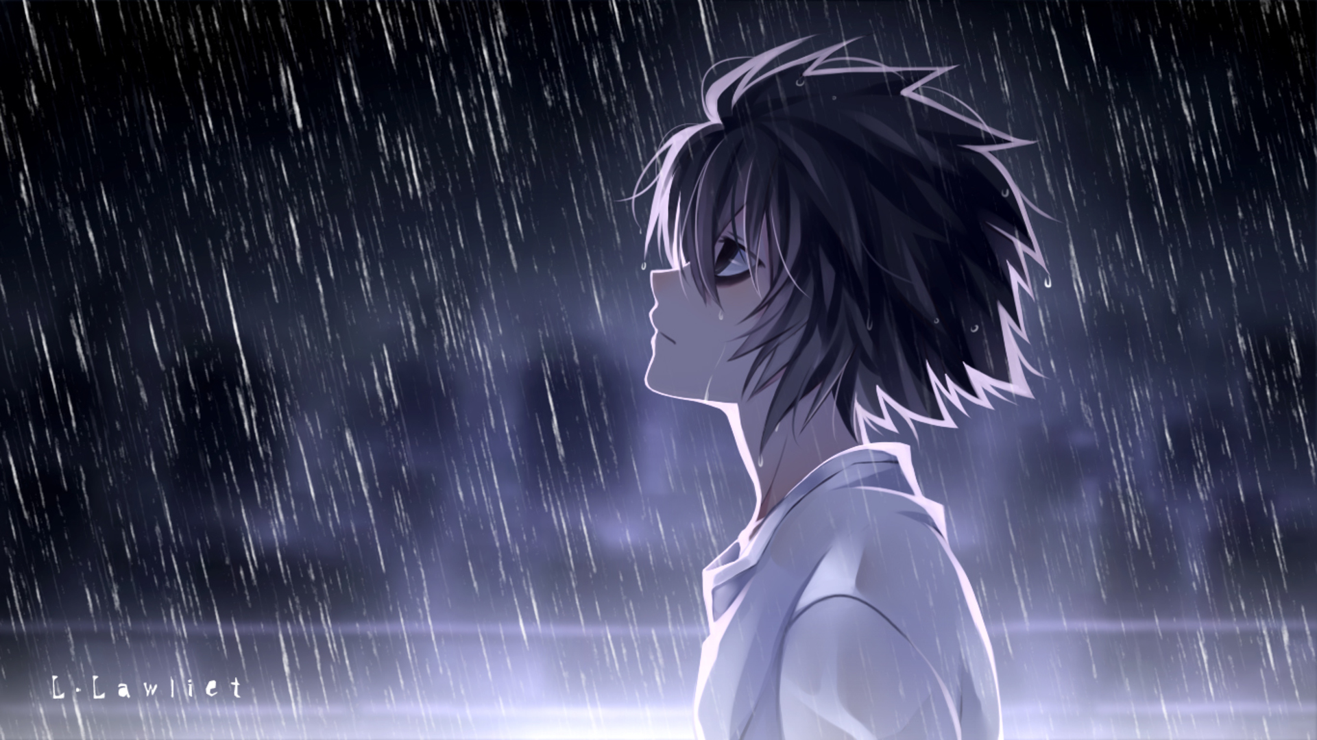 l (death note), rain, anime, death note