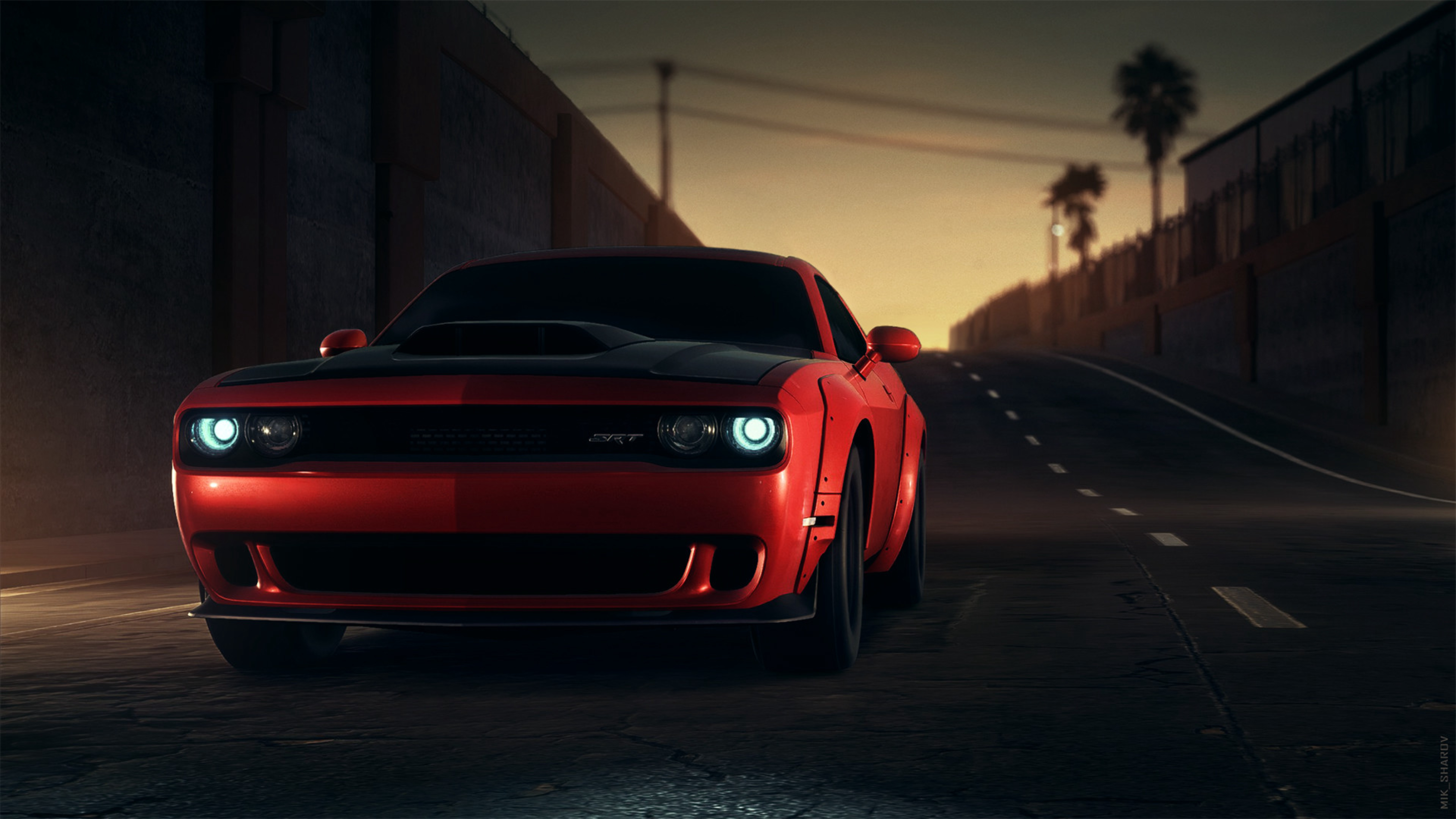 wallpapers cars, sports car, front view, dodge srt, headlights, dodge, sports, red, lights
