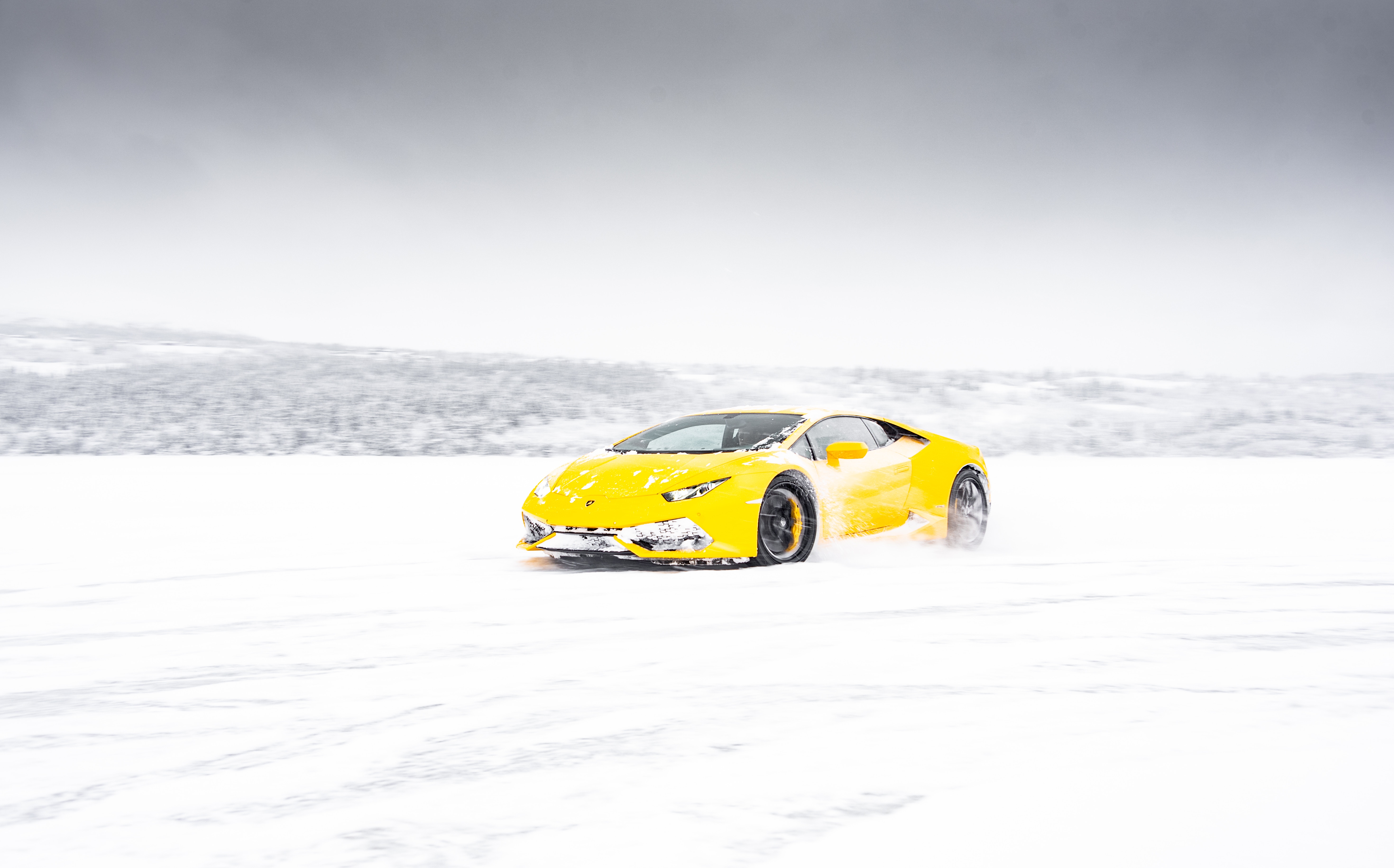 lamborghini, sports, winter, snow, cars, yellow, sports car, supercar, lamborghini aventador Full HD