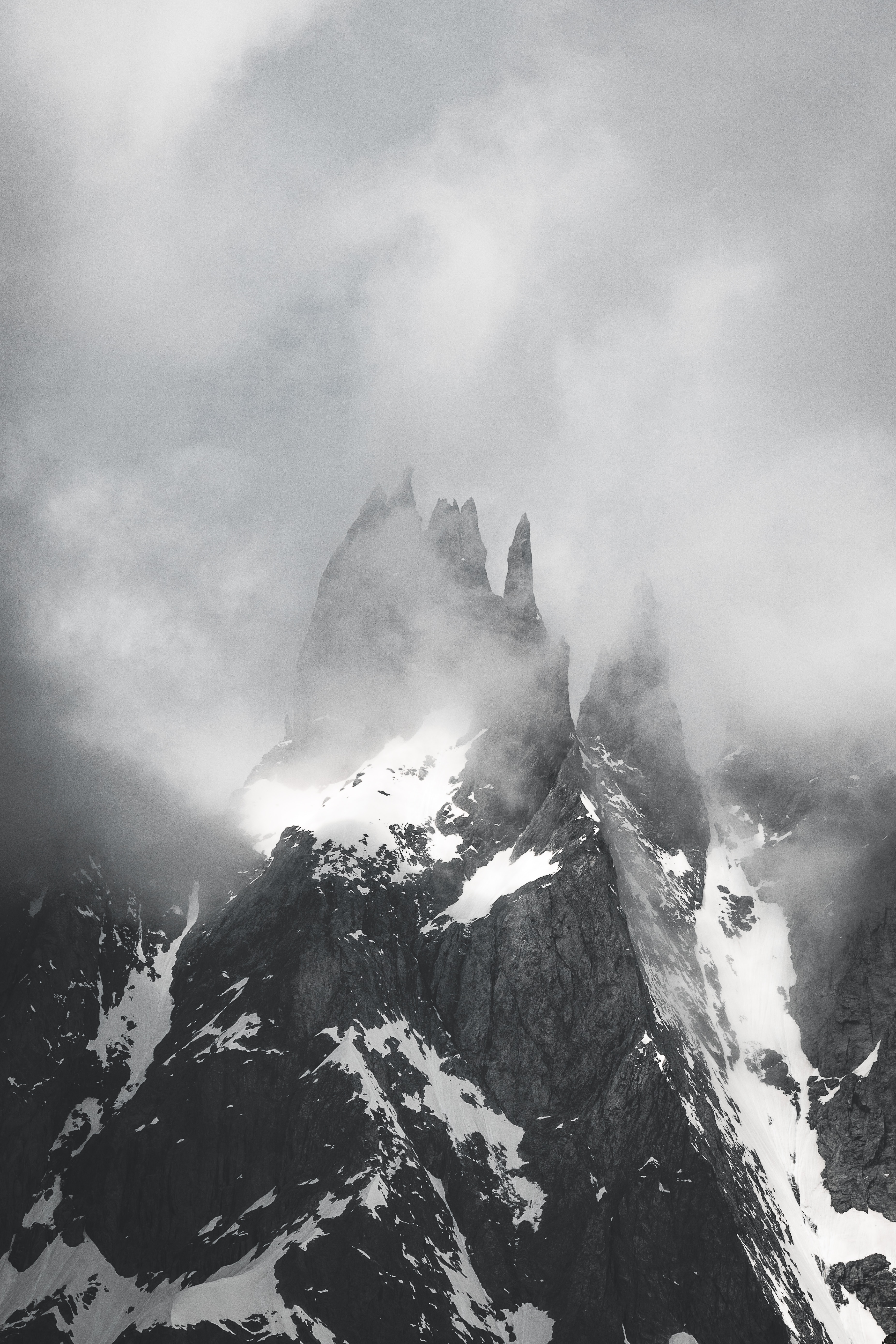mountain, clouds, nature, snow, vertex, top mobile wallpaper