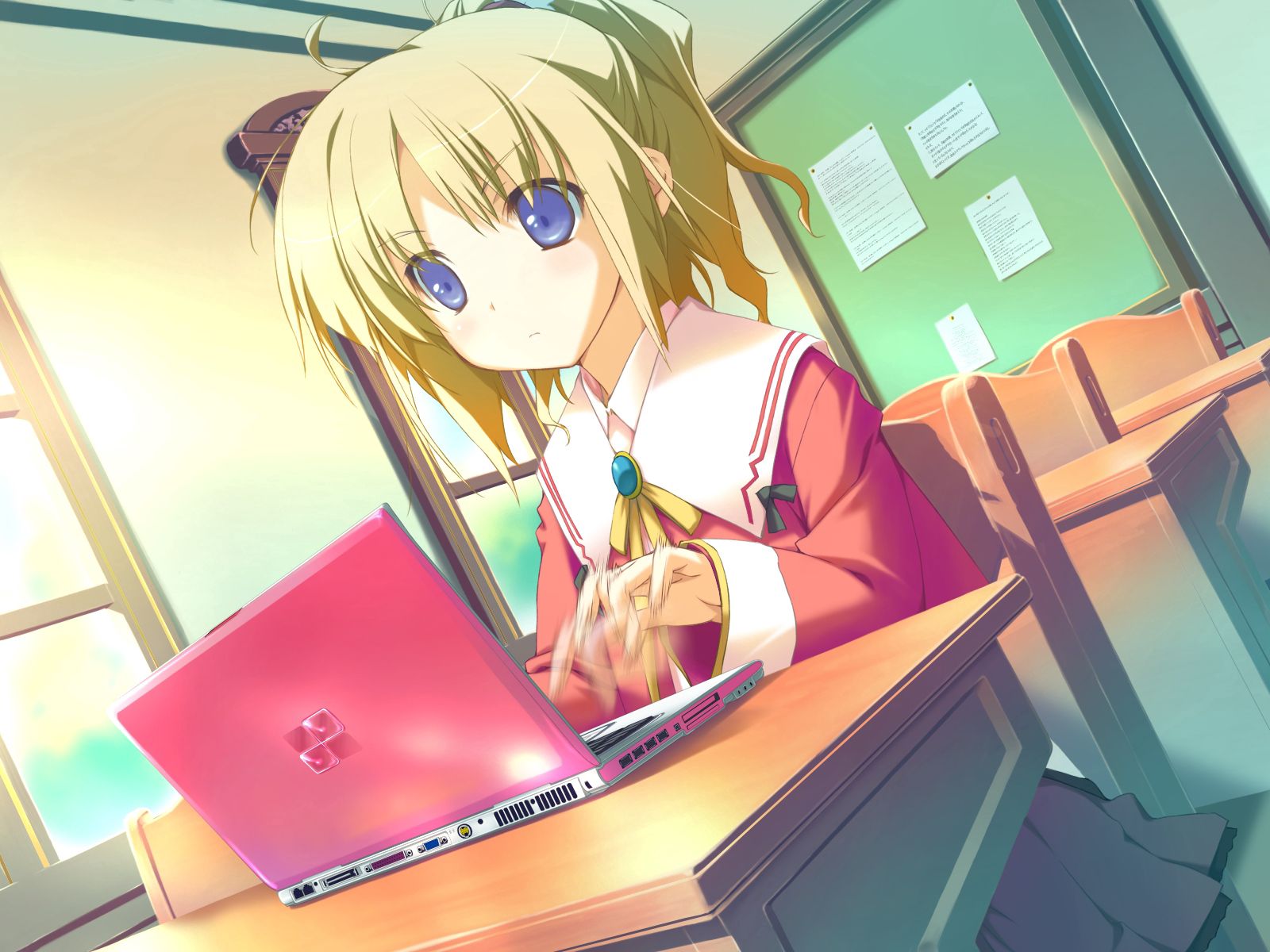 blonde, laptop, anime, class Lock Screen Images