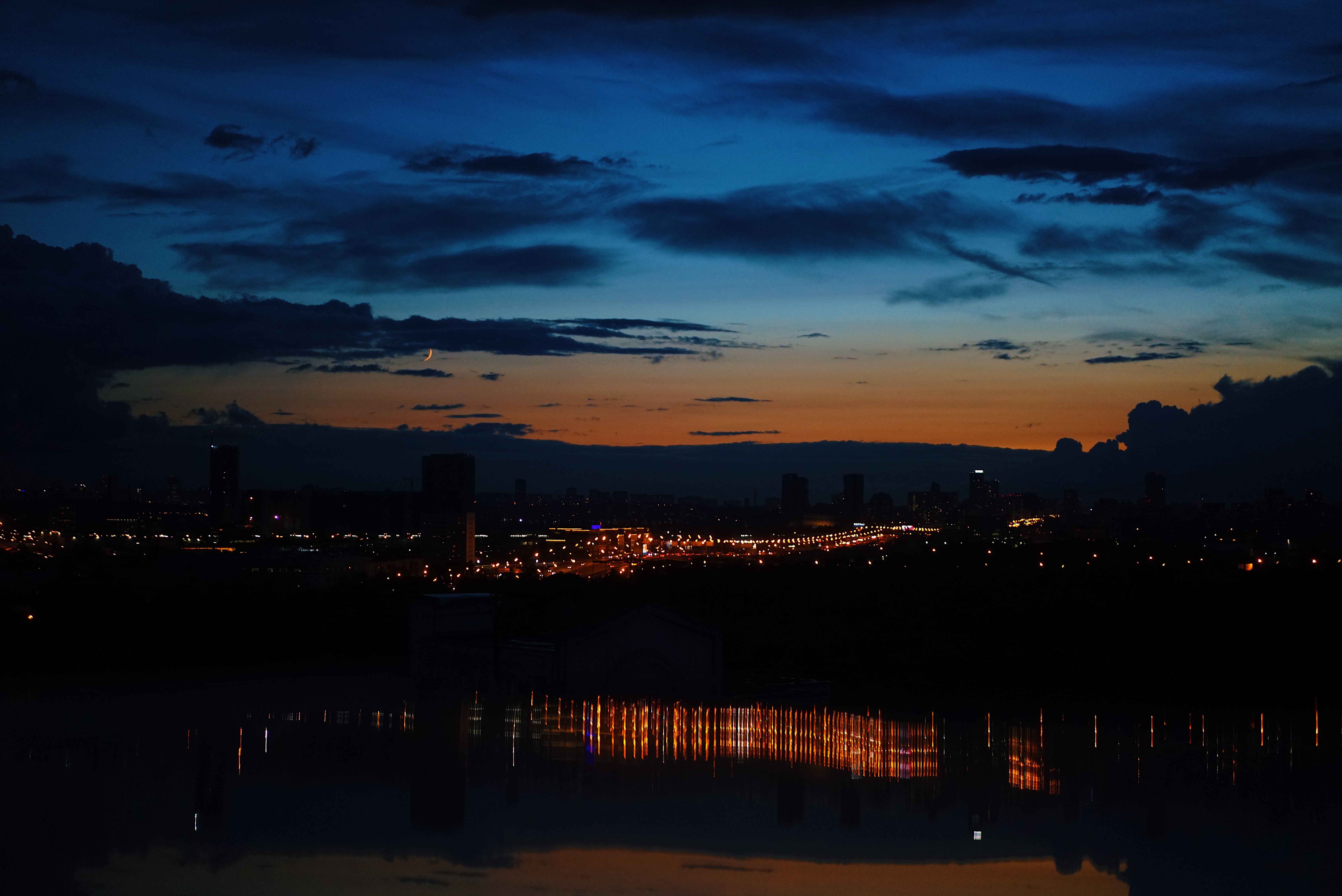 city lights, night, cities, horizon, reflection, night city Free Stock Photo