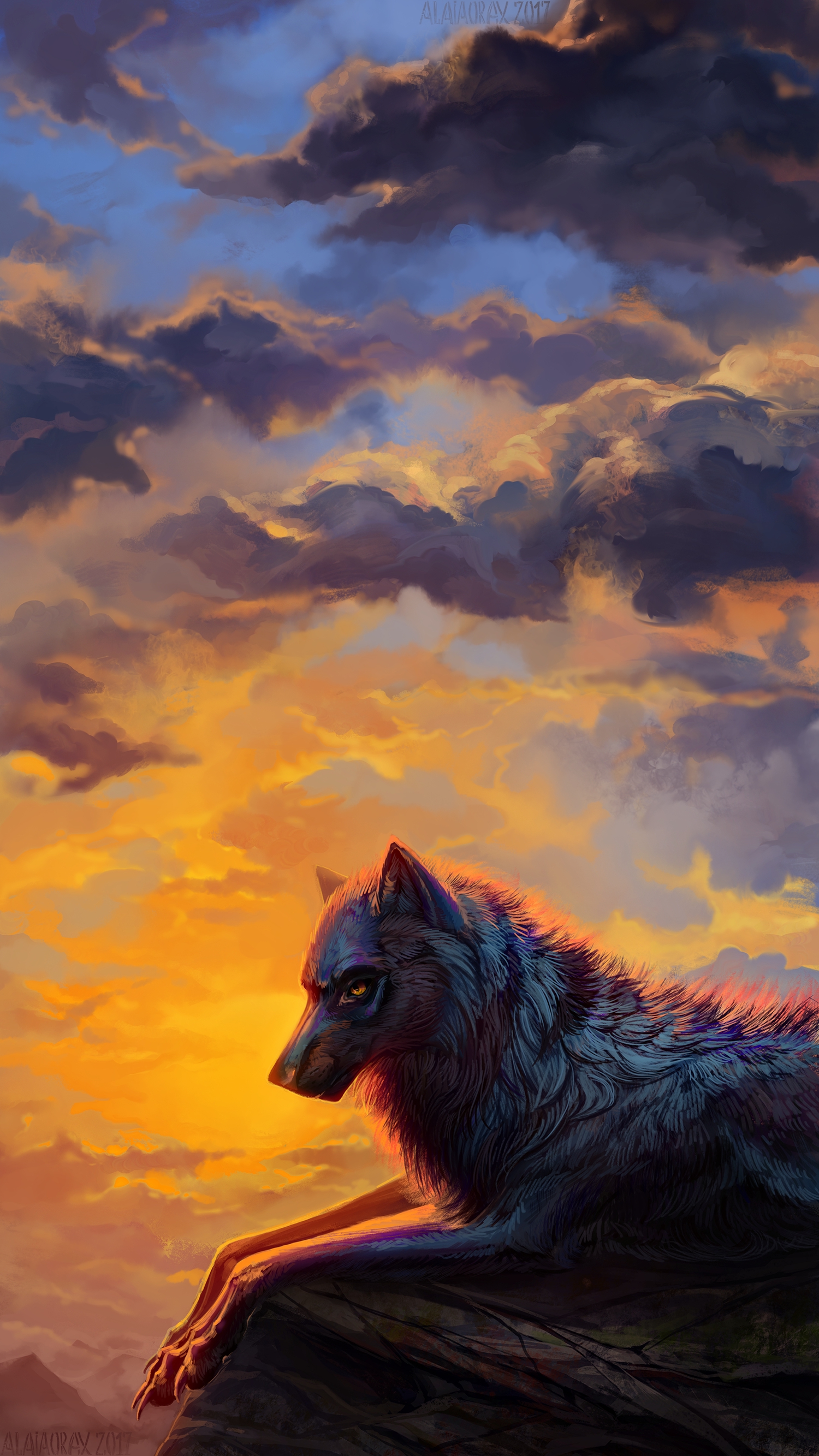 wolf, sunset, art, predator cellphone