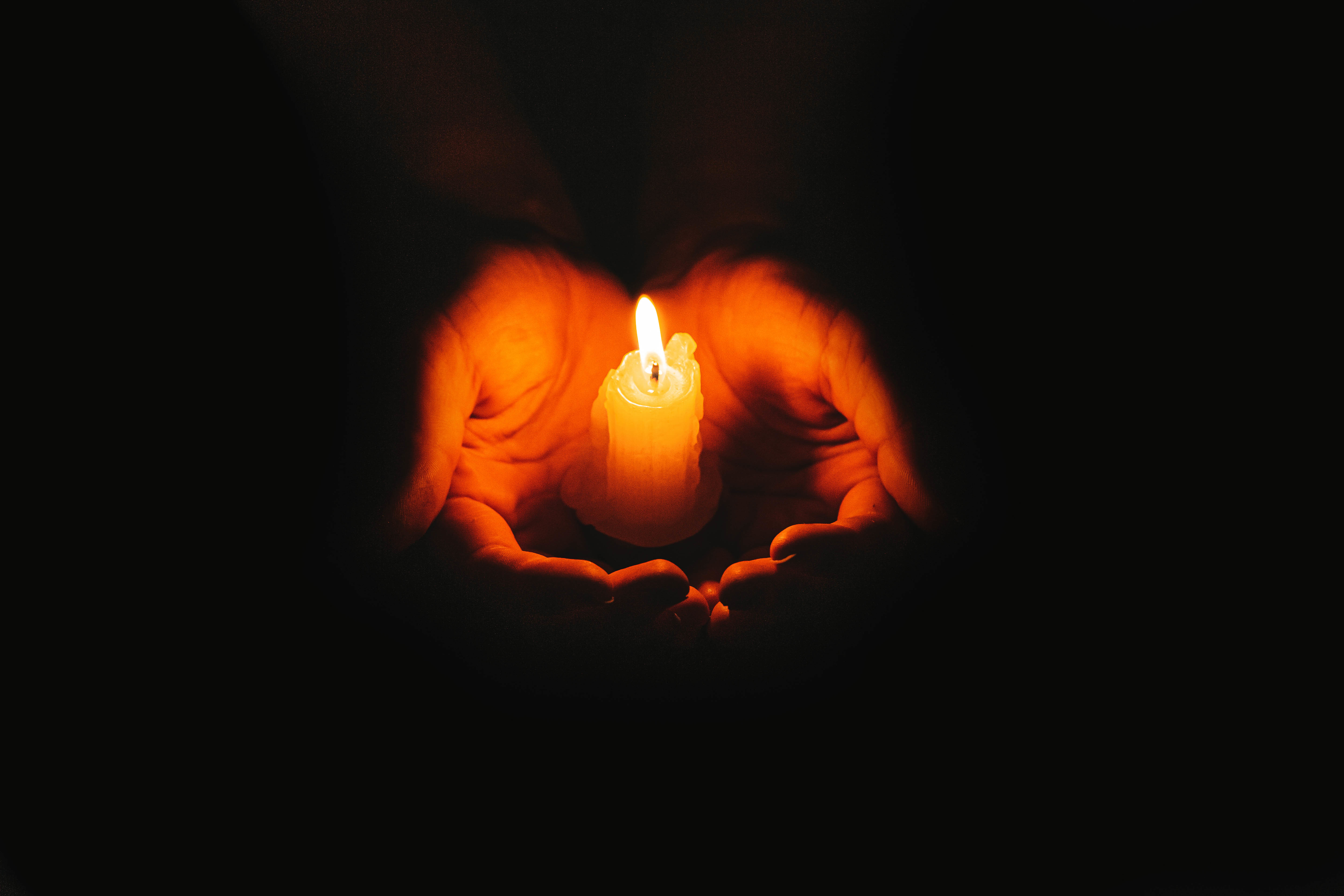 candle, fire, dark, flame, hands