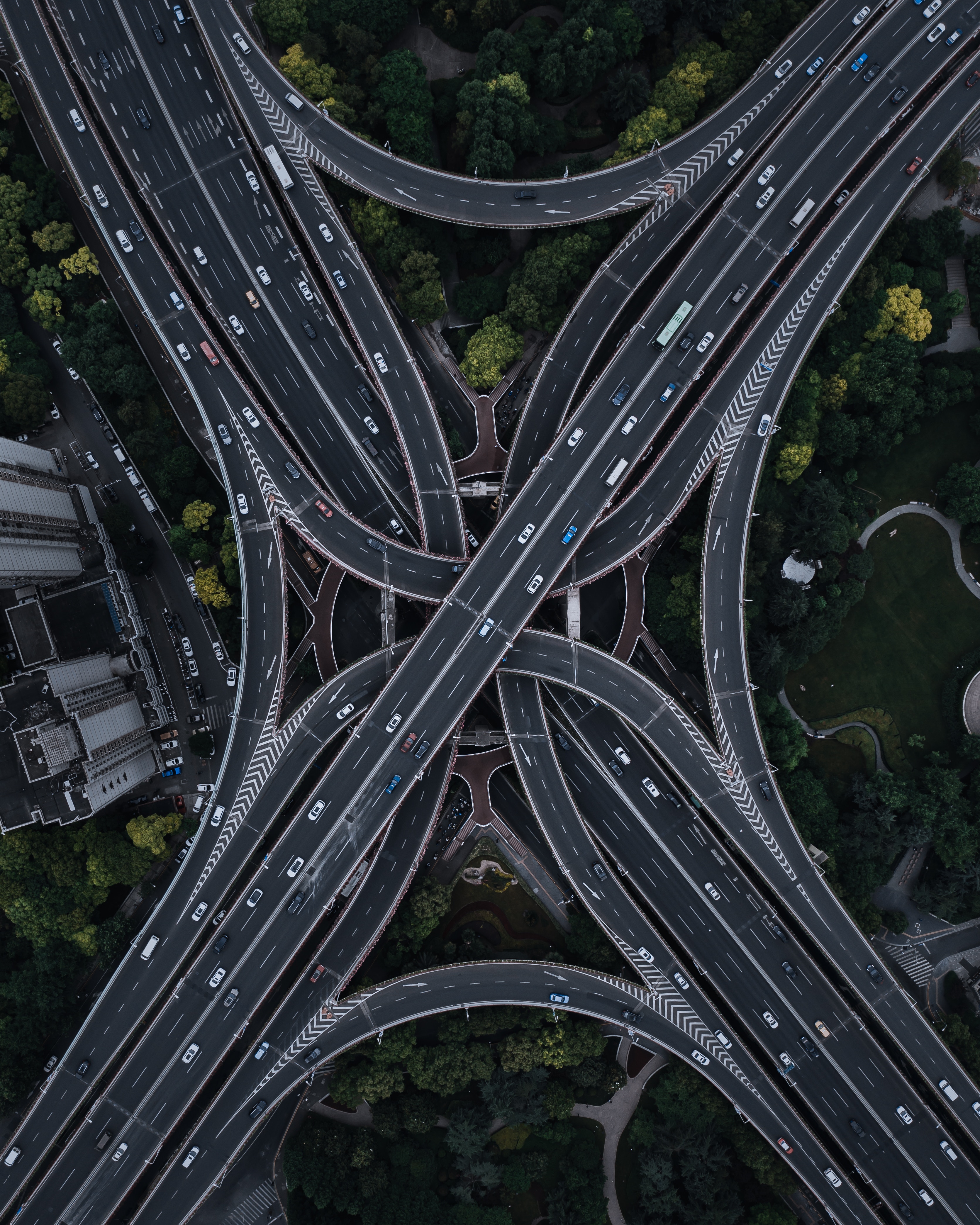 intricate, view from above, miscellanea, miscellaneous, road, confused, transport interchange, interchange, tiered, multilevel UHD