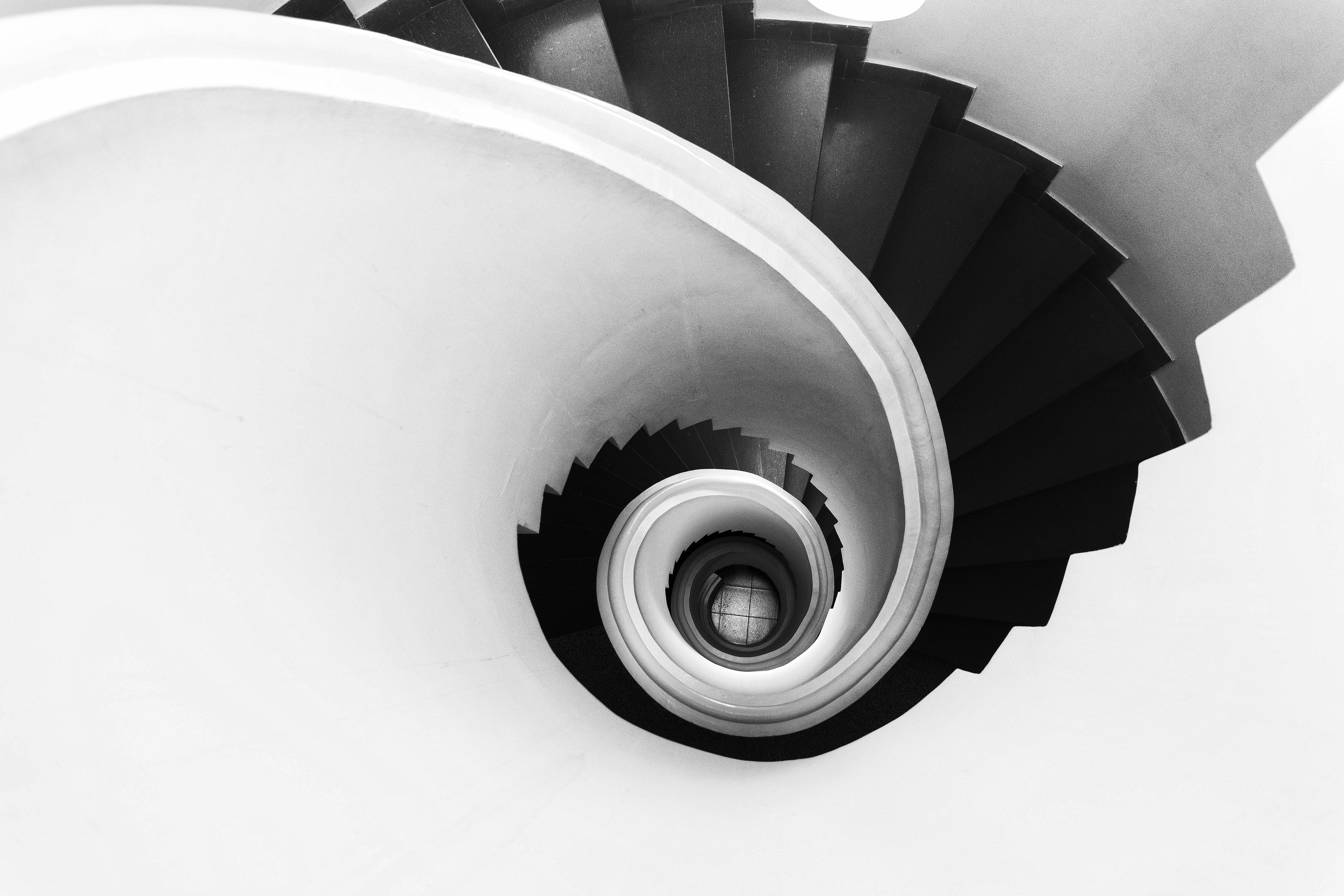 89575 Screensavers and Wallpapers Spiral for phone. Download minimalism, bw, chb, stairs, ladder, spiral pictures for free