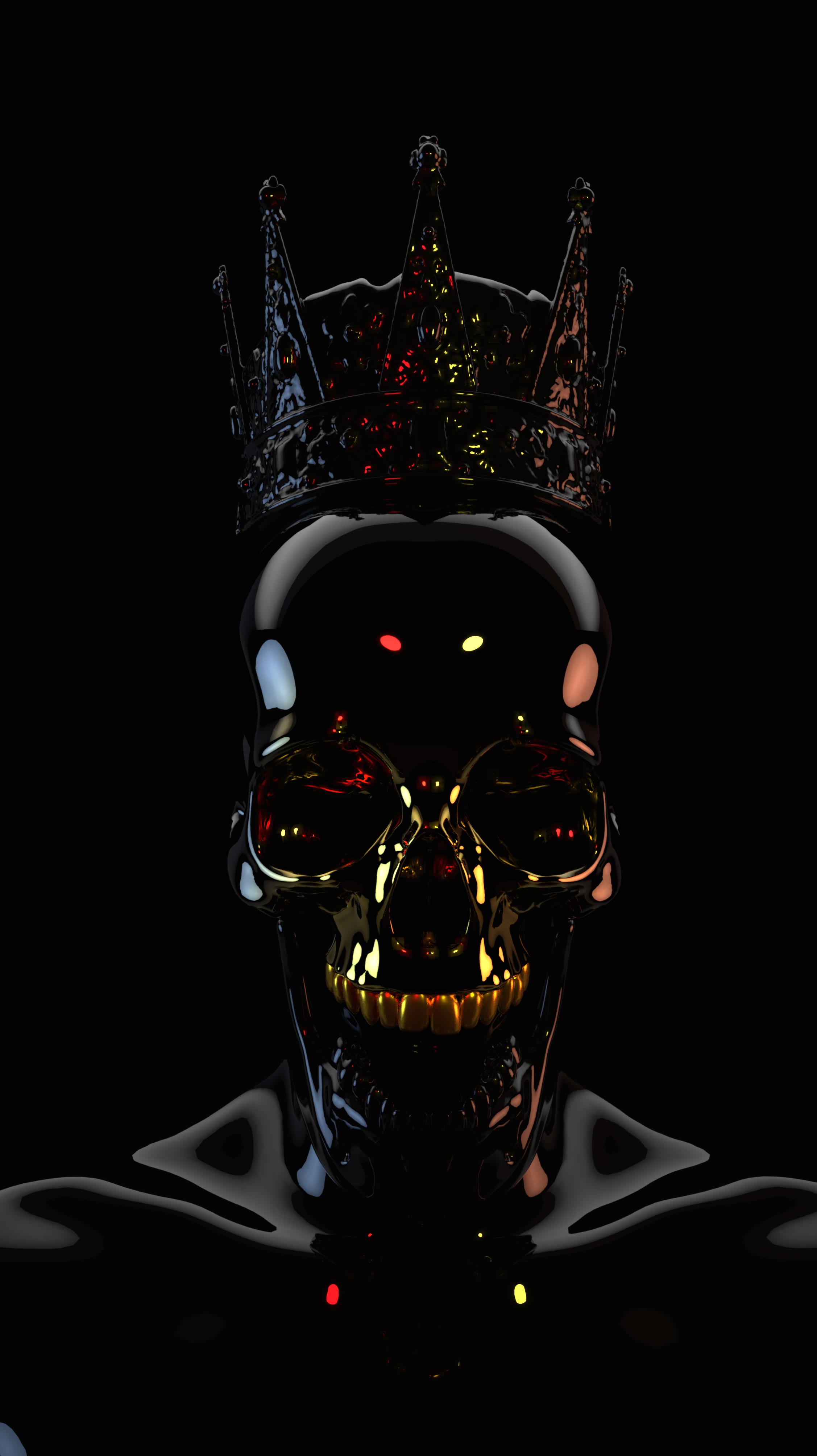 3d, black, dark, skull, crown