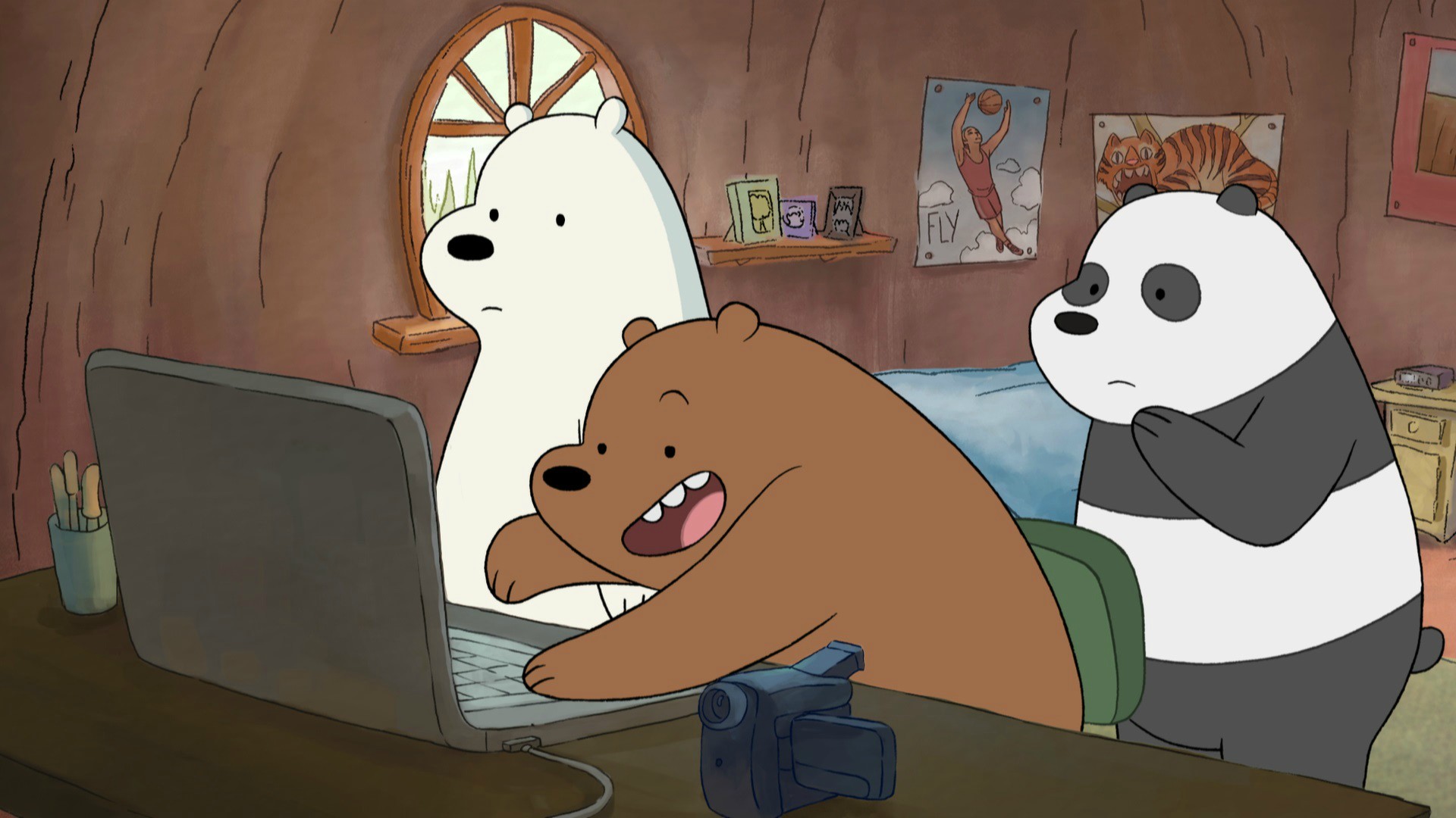 cartoon, tv show, we bare bears, bear, laptop, panda, poster HD wallpaper