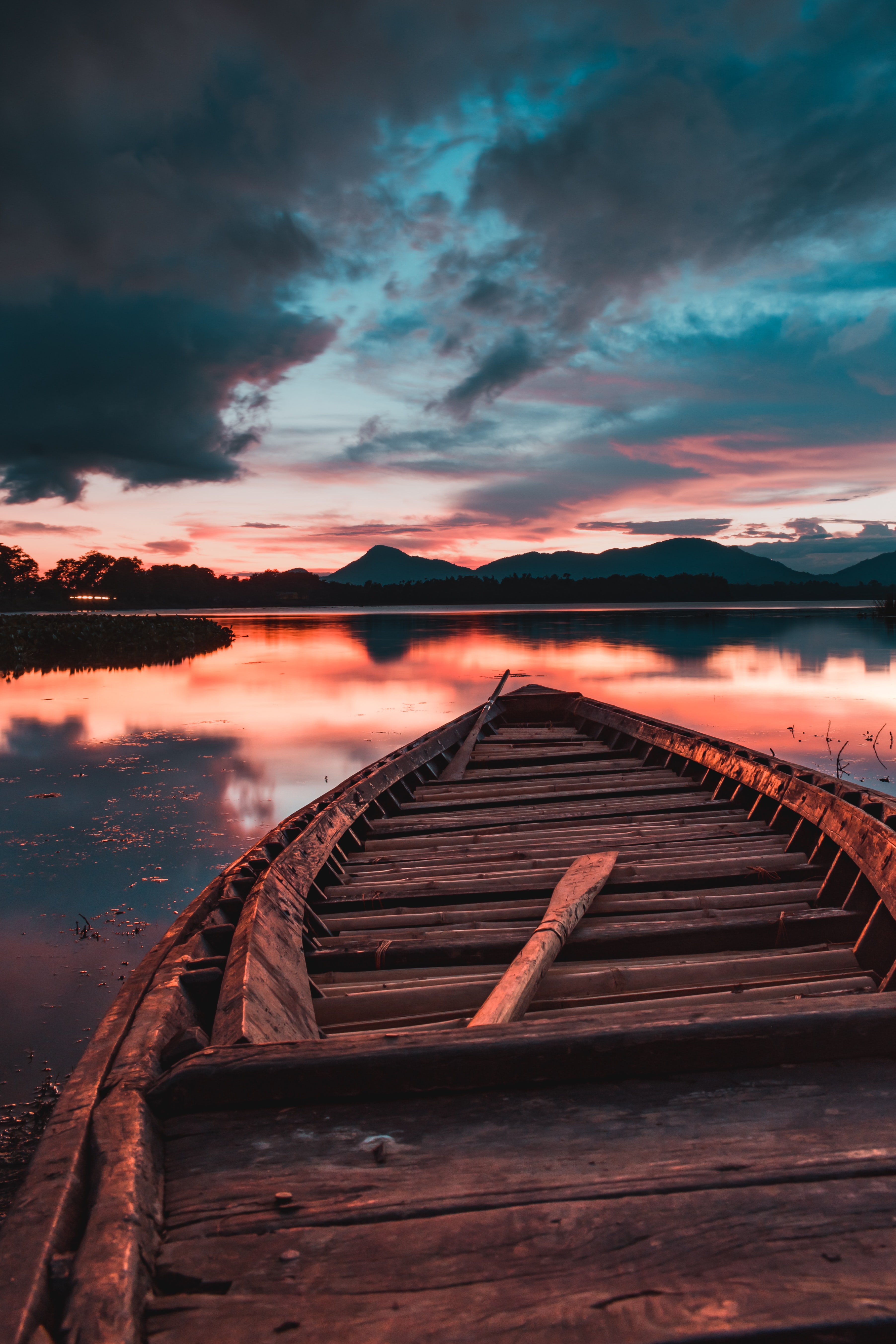 boat, nature, landscape, water, sunset Phone Background