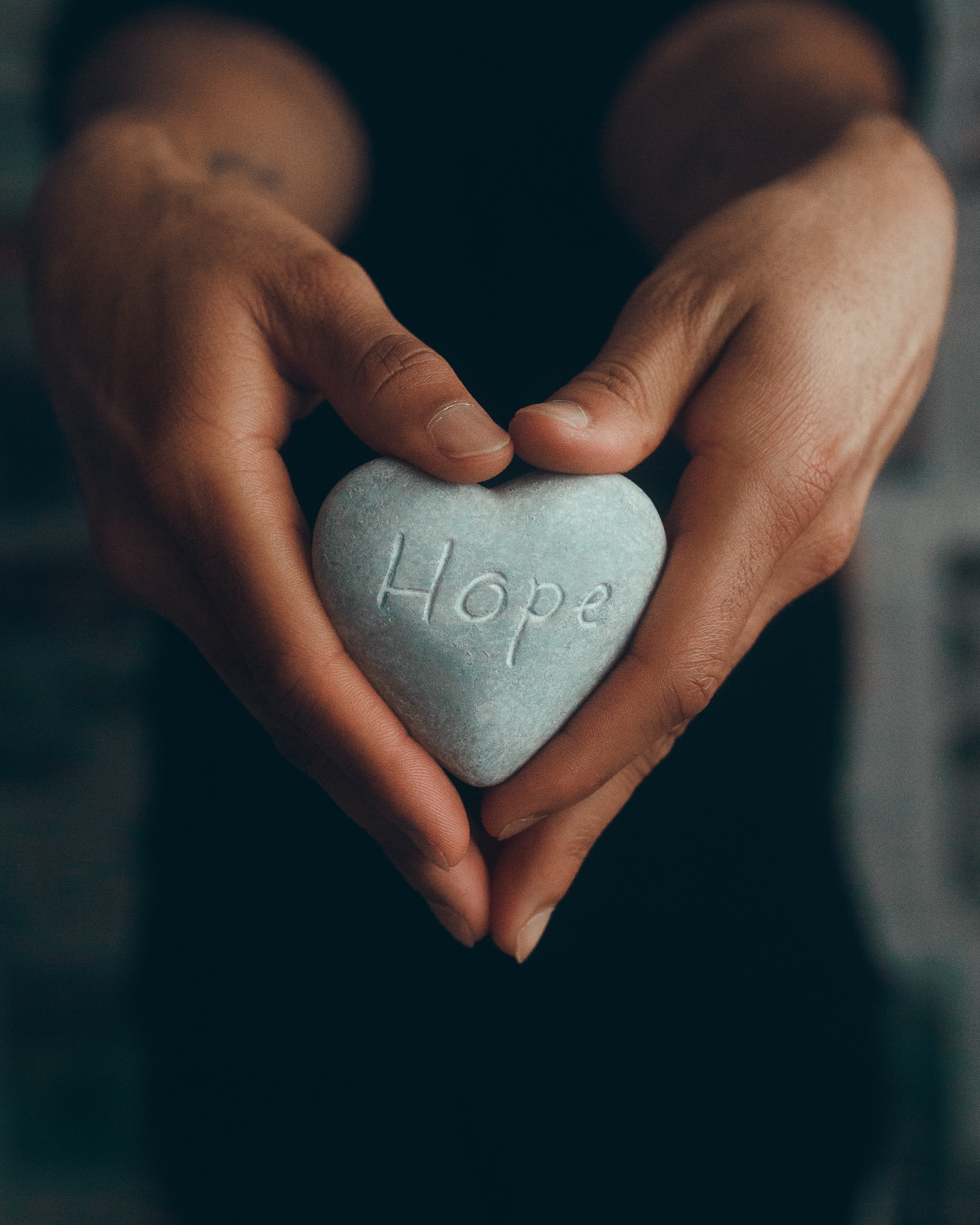 hope, inscription, heart, words, rock, hands, stone, word Phone Background