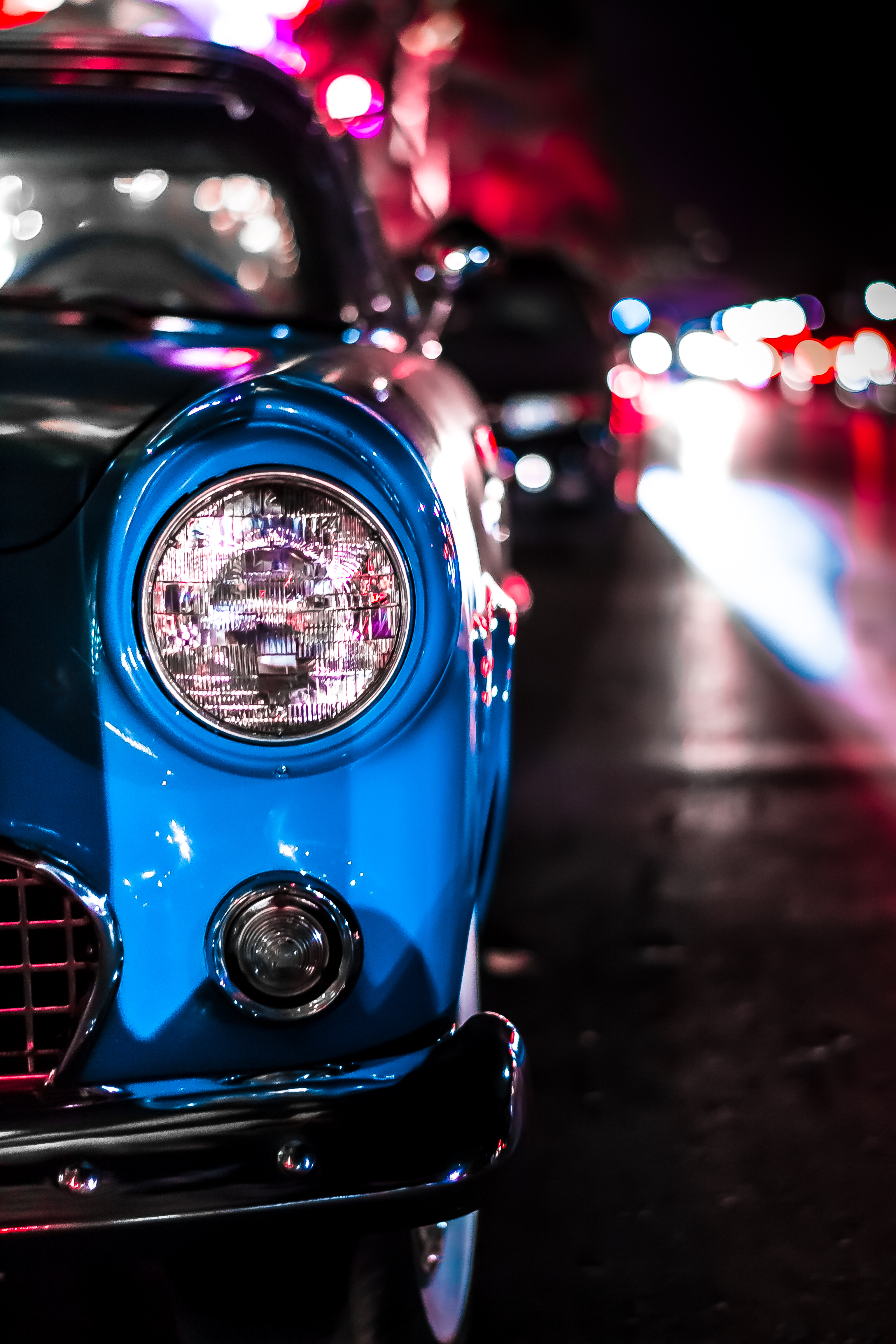 headlight, cars, blue, car, machine, old, vintage