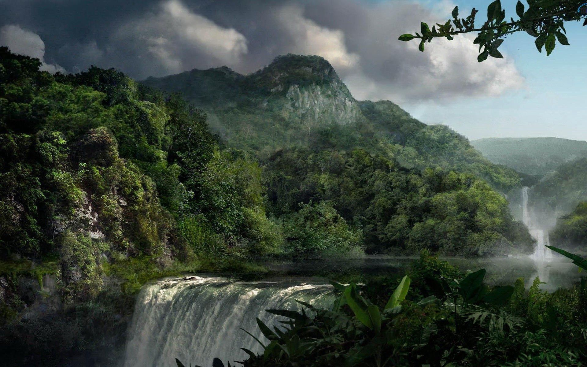 Handy-Wallpaper Element, Natur, Wasserfall, Wald, Macht, Stärke, Dschungel kostenlos herunterladen.