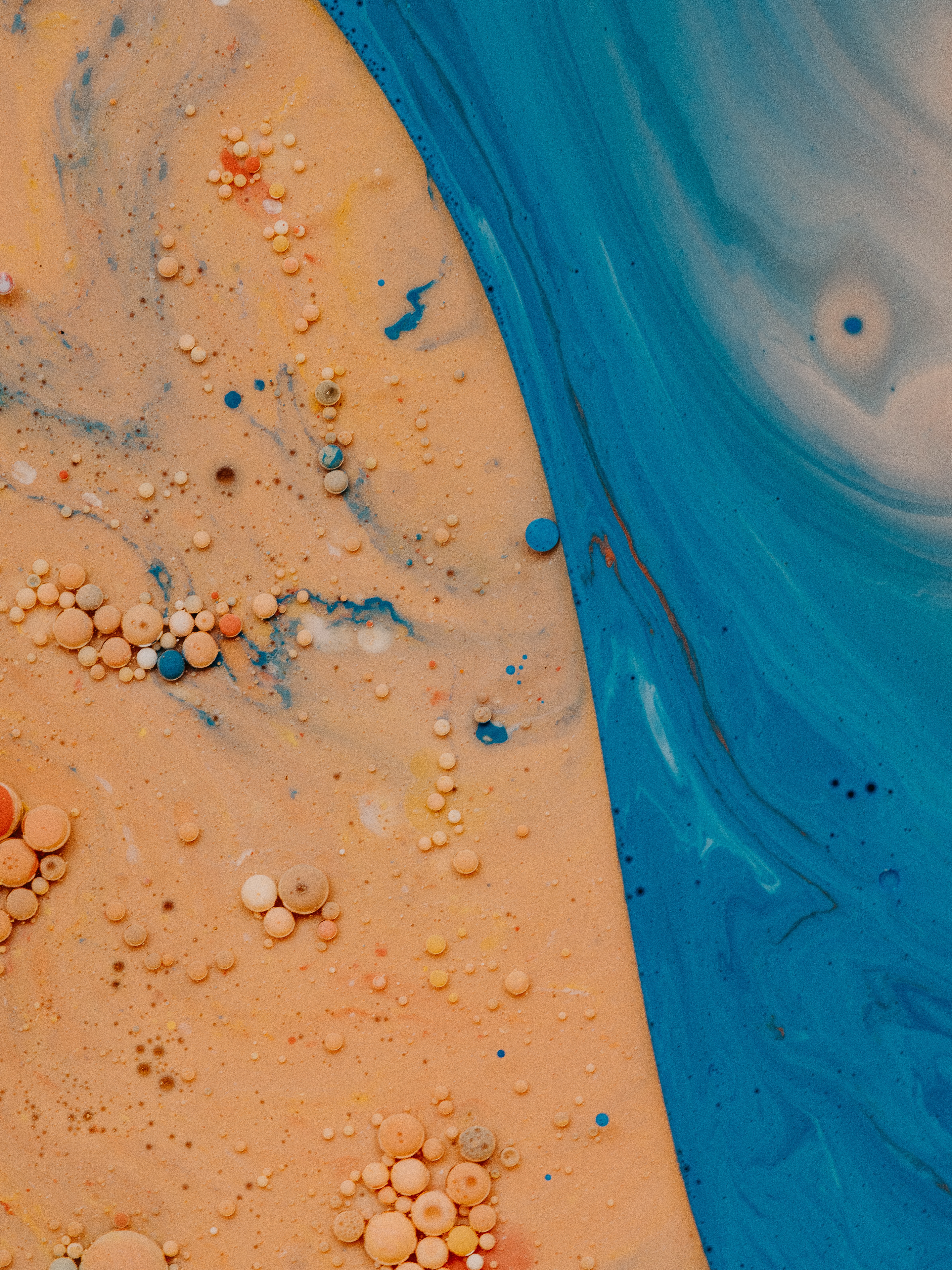 112557 download wallpaper liquid, abstract, bubbles, yellow, blue, macro, paint screensavers and pictures for free