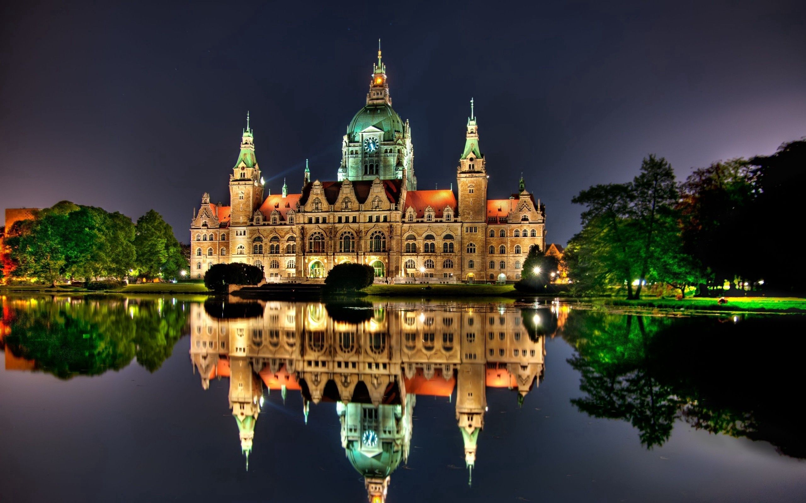 germany, cities, night, building, reflection, shine, brilliance, hanover cellphone