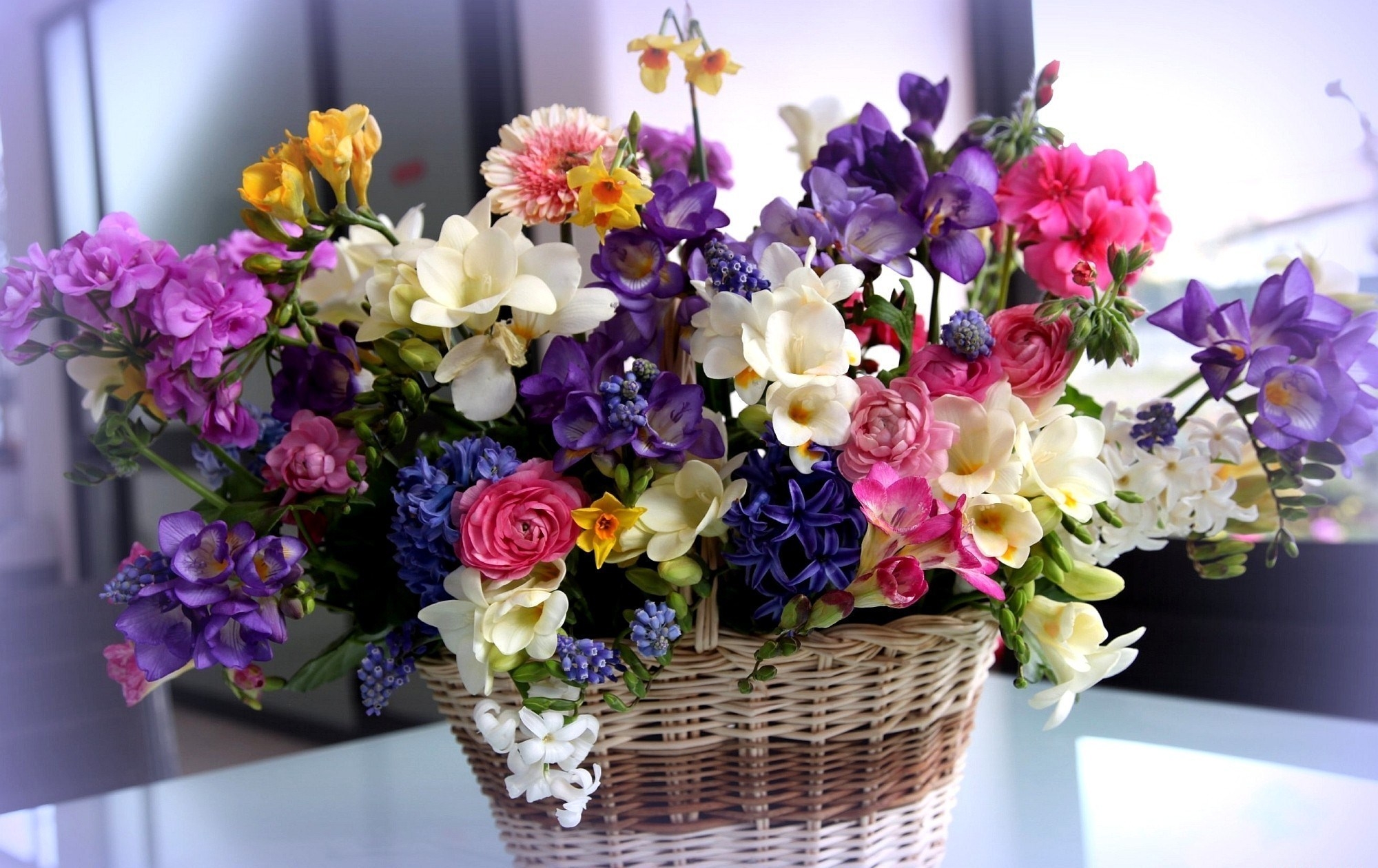 Laden Sie das Blumen, Hell, Schön, Strauß, Bouquet, Korb, Anders, Verschieden-Bild kostenlos auf Ihren PC-Desktop herunter