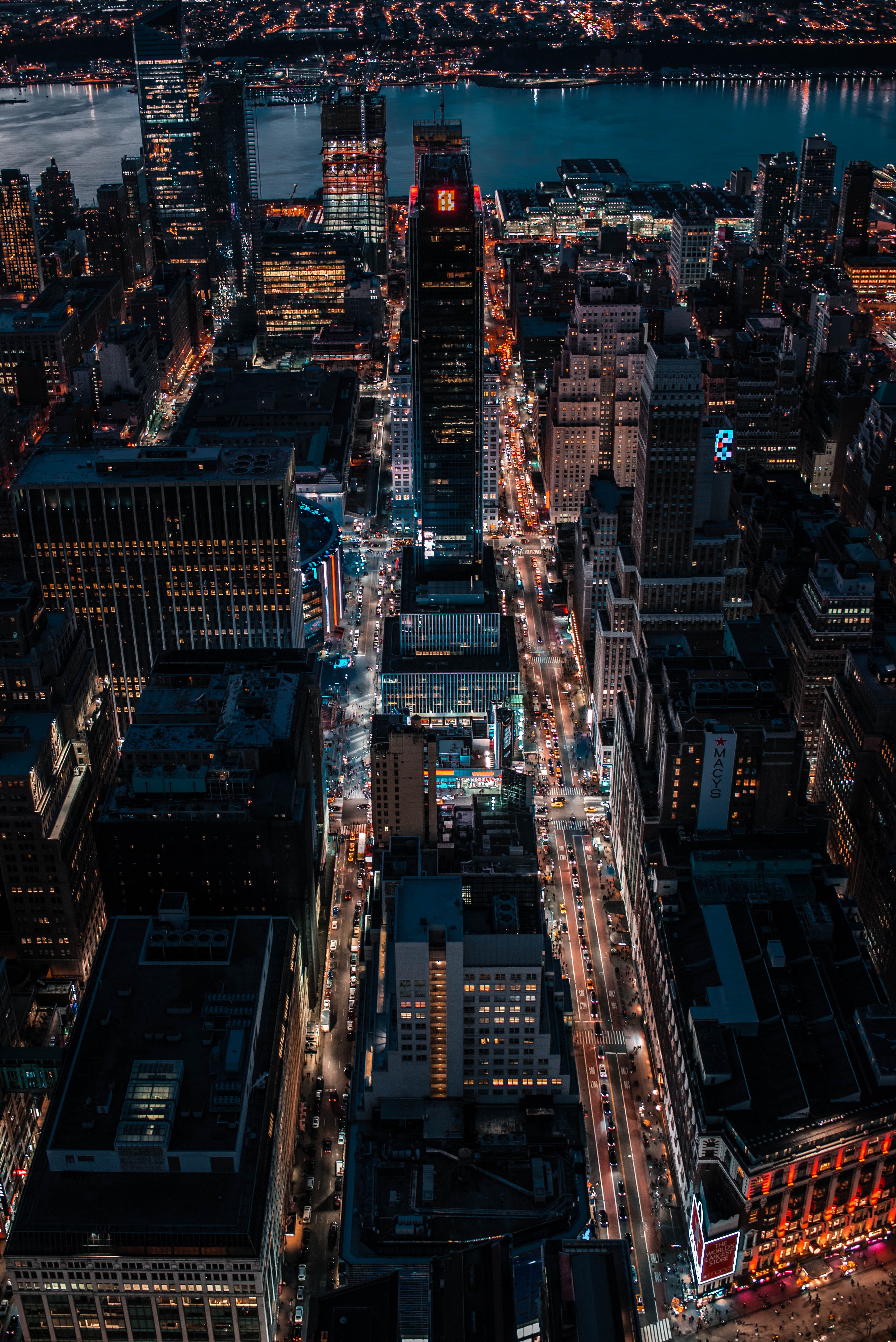 1080p pic building, night city, view from above, skyscrapers