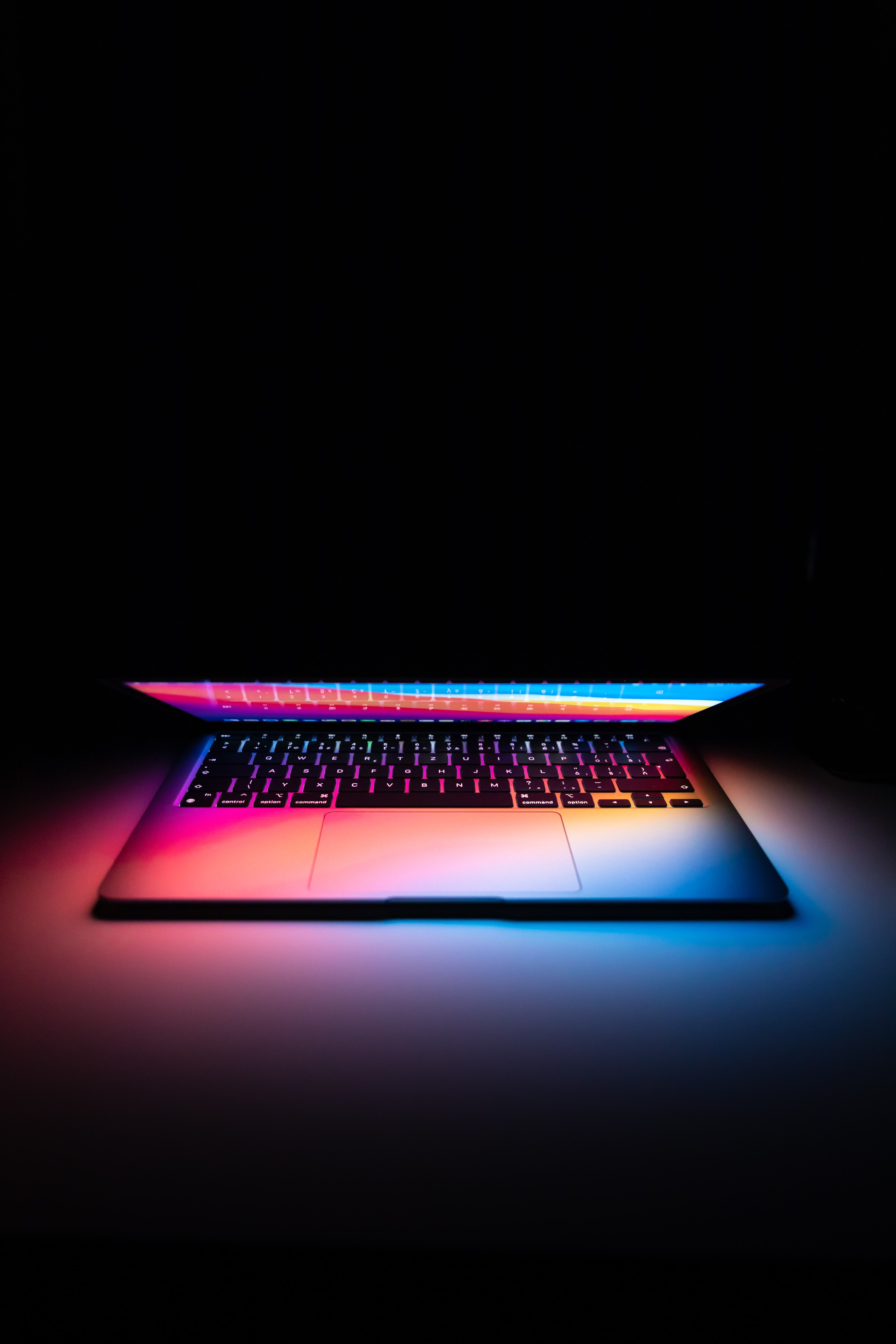 laptop, technology, technologies, dark, multicolored, motley, backlight, illumination, notebook