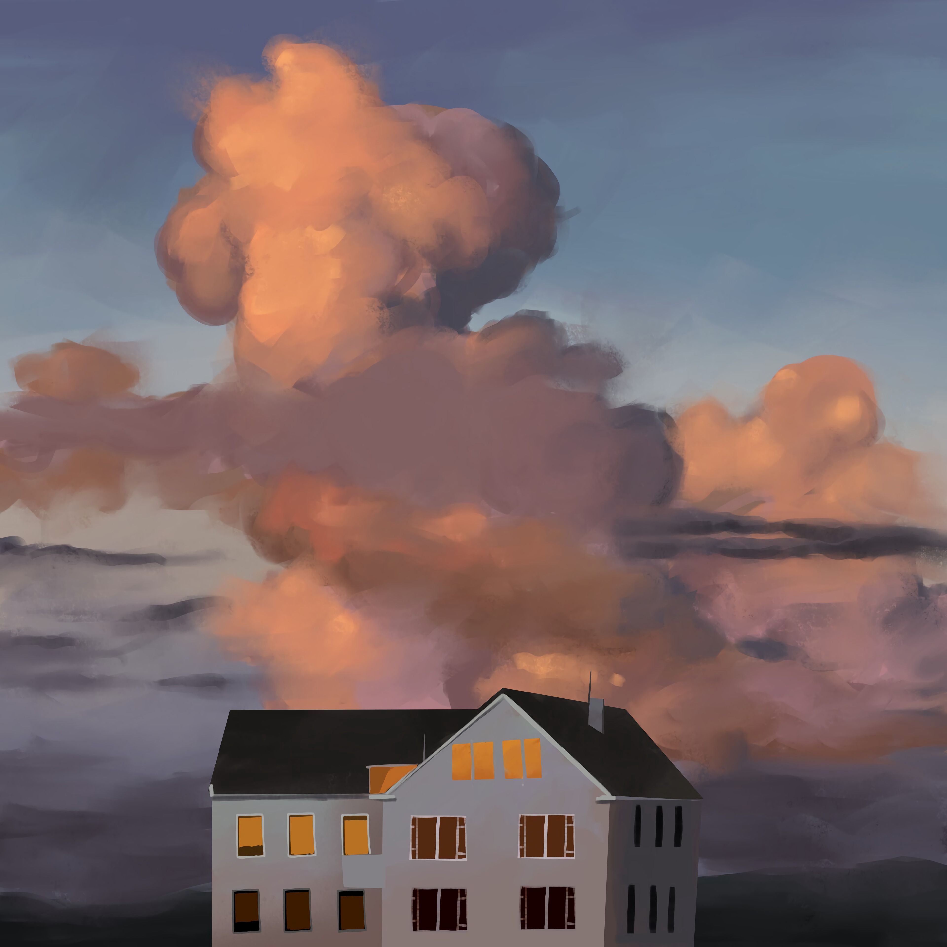 Phone Background house, building, clouds, art
