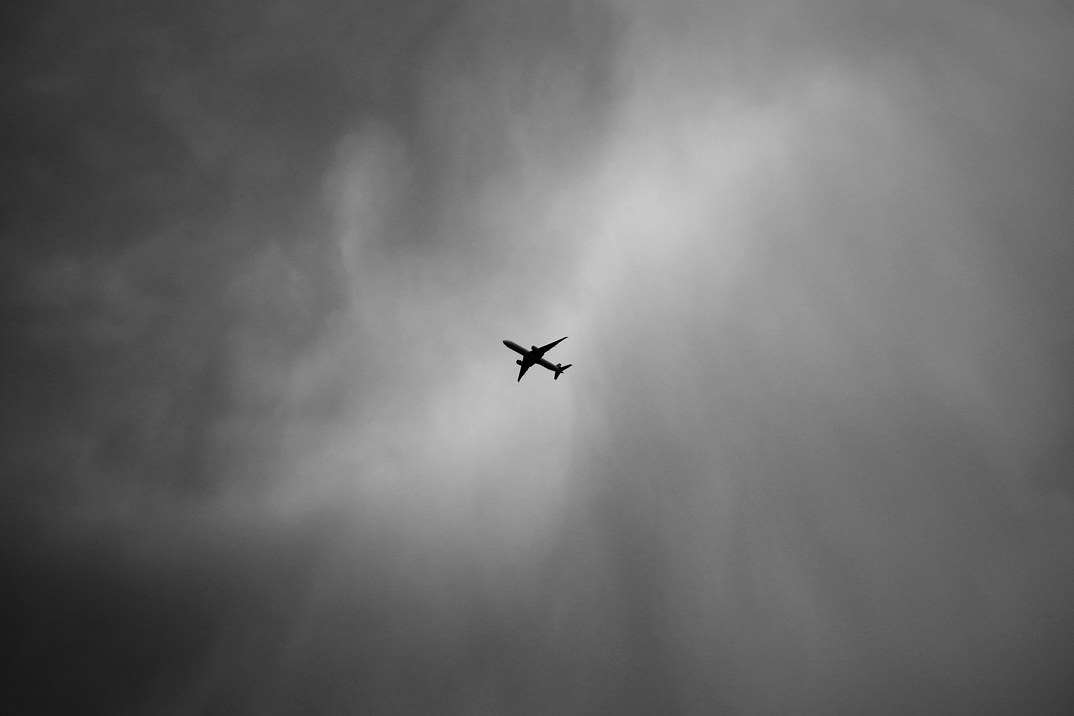 minimalism, sky, flight, bw, chb, plane, airplane