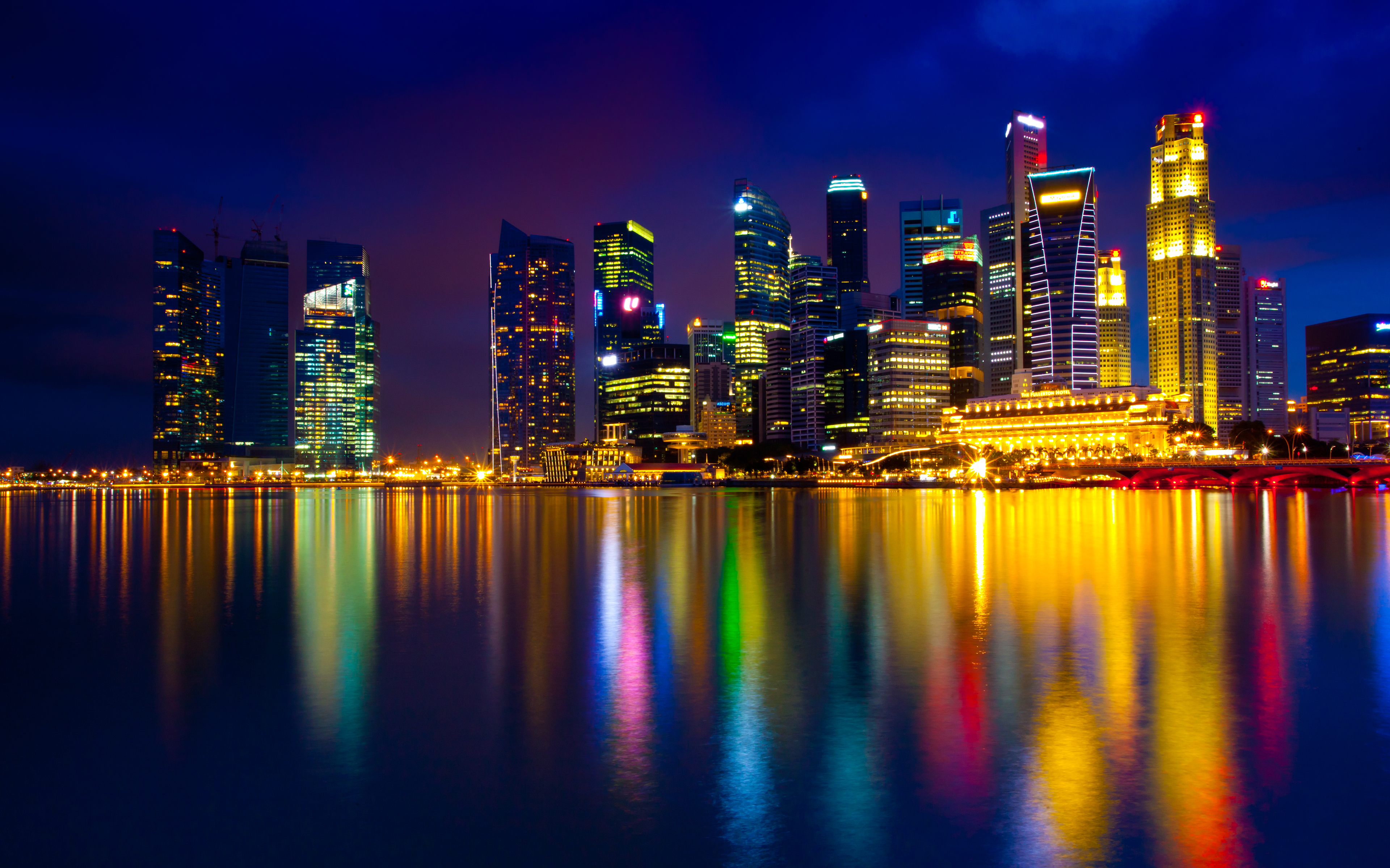 singapore, cities, reflection, light, night, man made, city Full HD