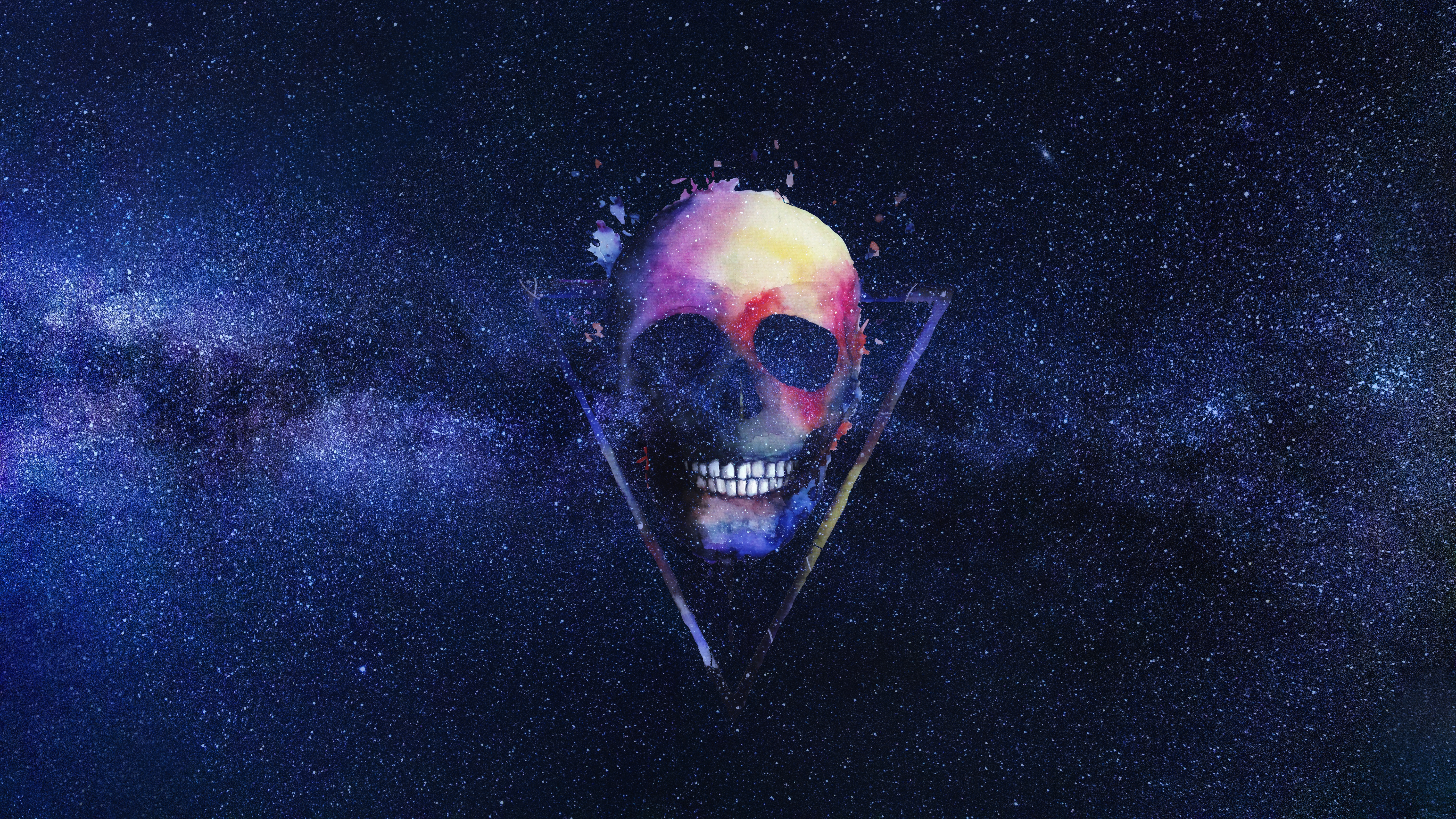 Mobile Wallpaper Skull triangle, starry sky, art