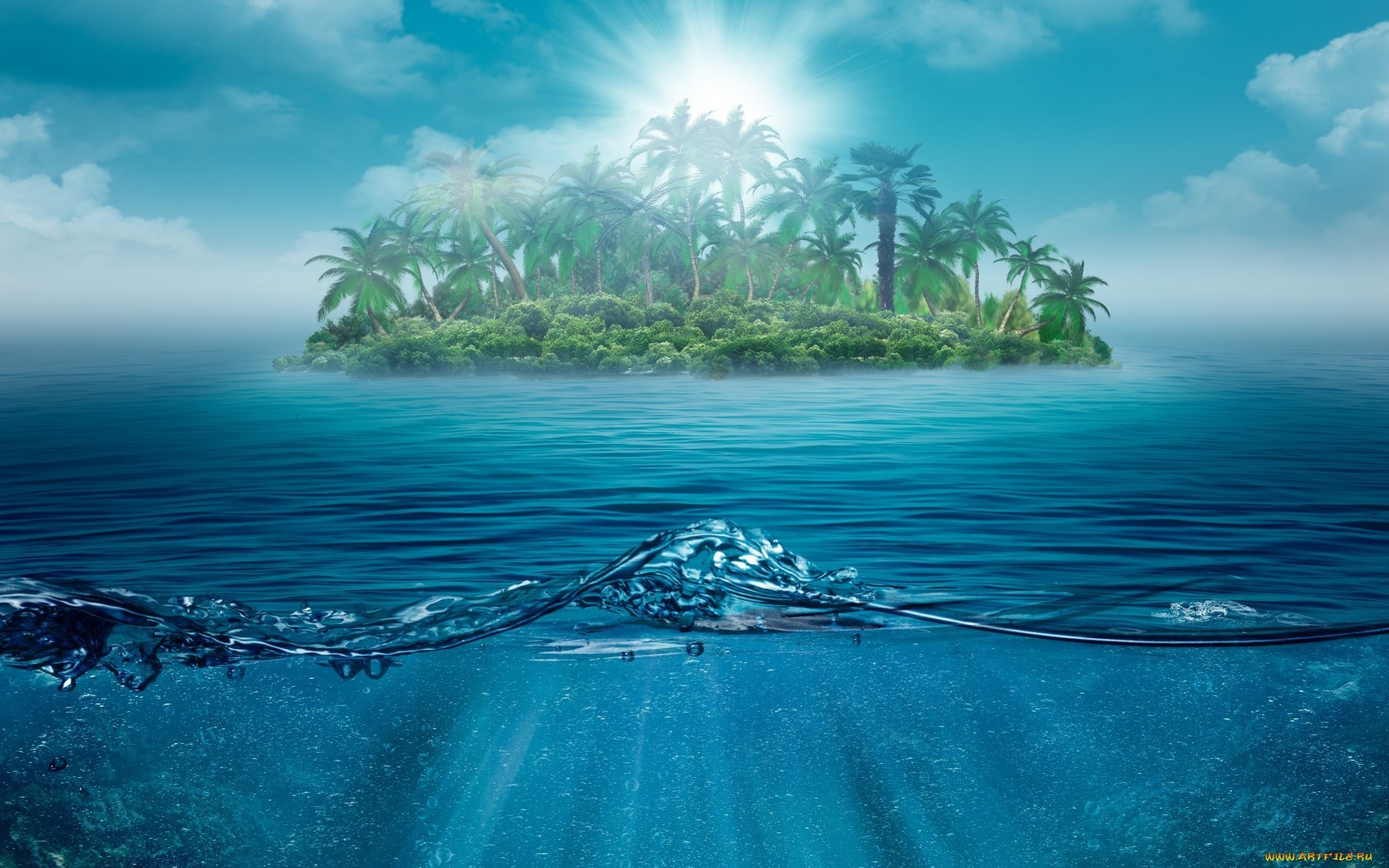 Laden Sie das Landschaft, Wasser, Sea, Sun, Waves, Palms-Bild kostenlos auf Ihren PC-Desktop herunter