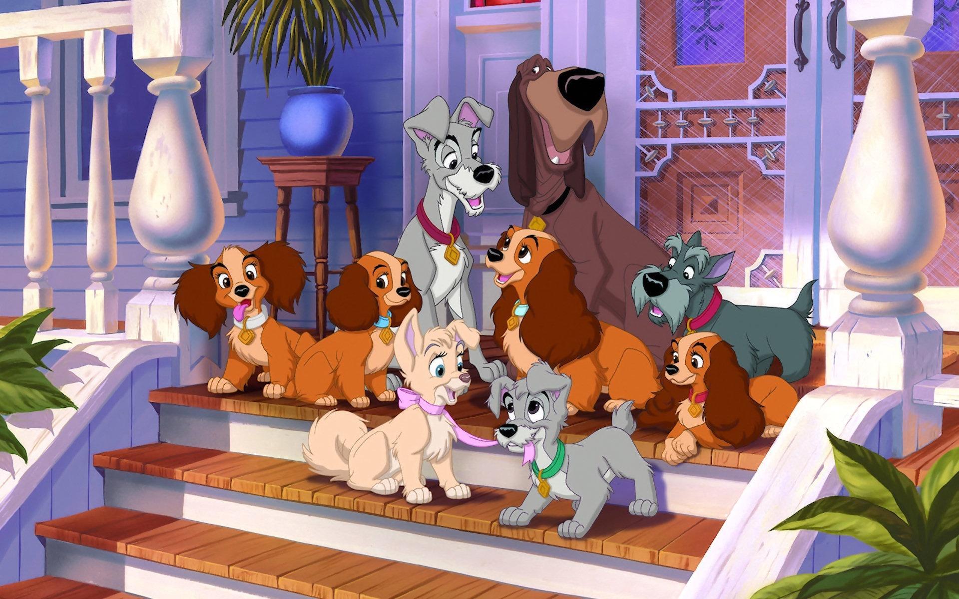 lady and the tramp, cartoon, dogs Phone Background