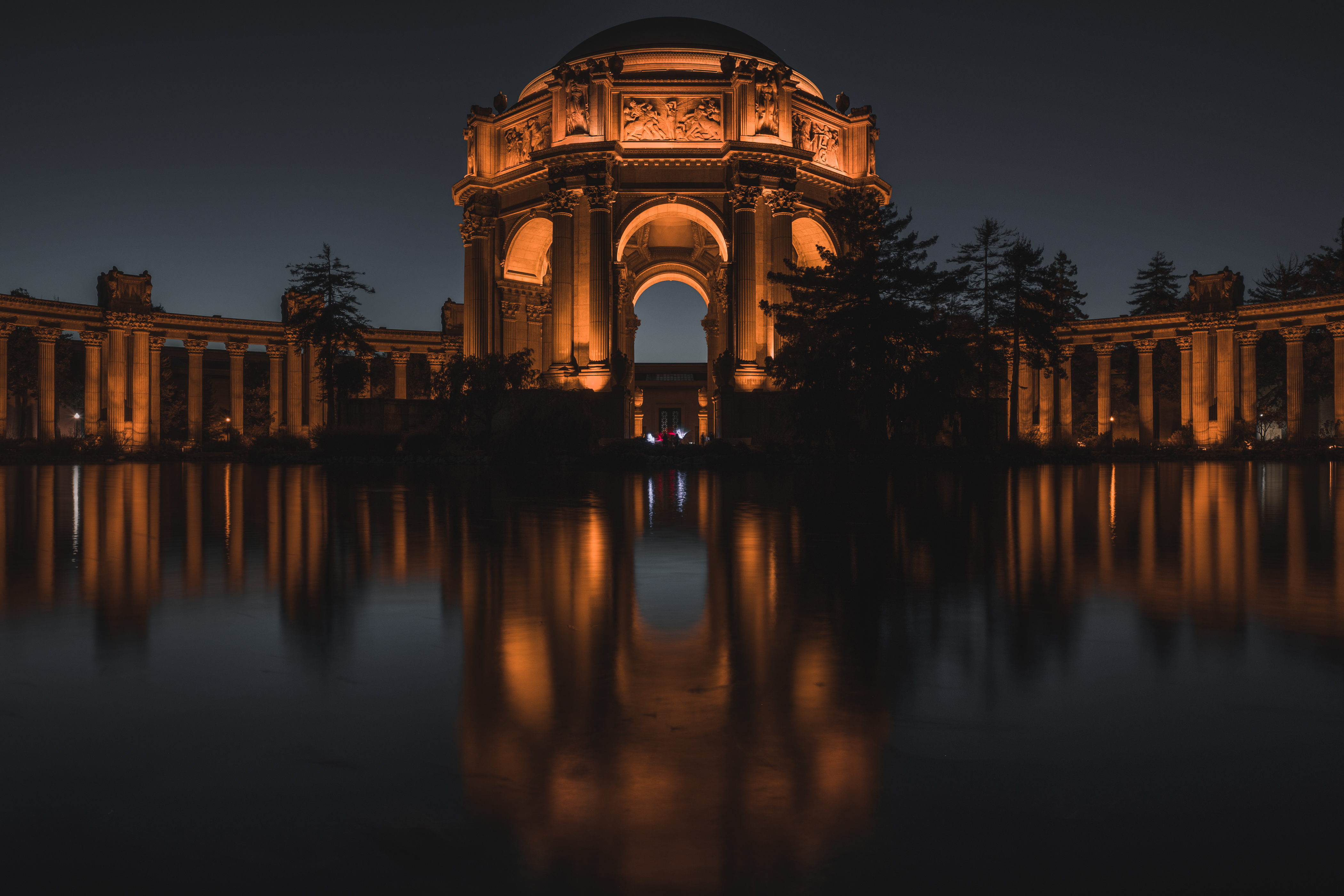 arch, cities, night, palace of fine arts, san francisco california for android