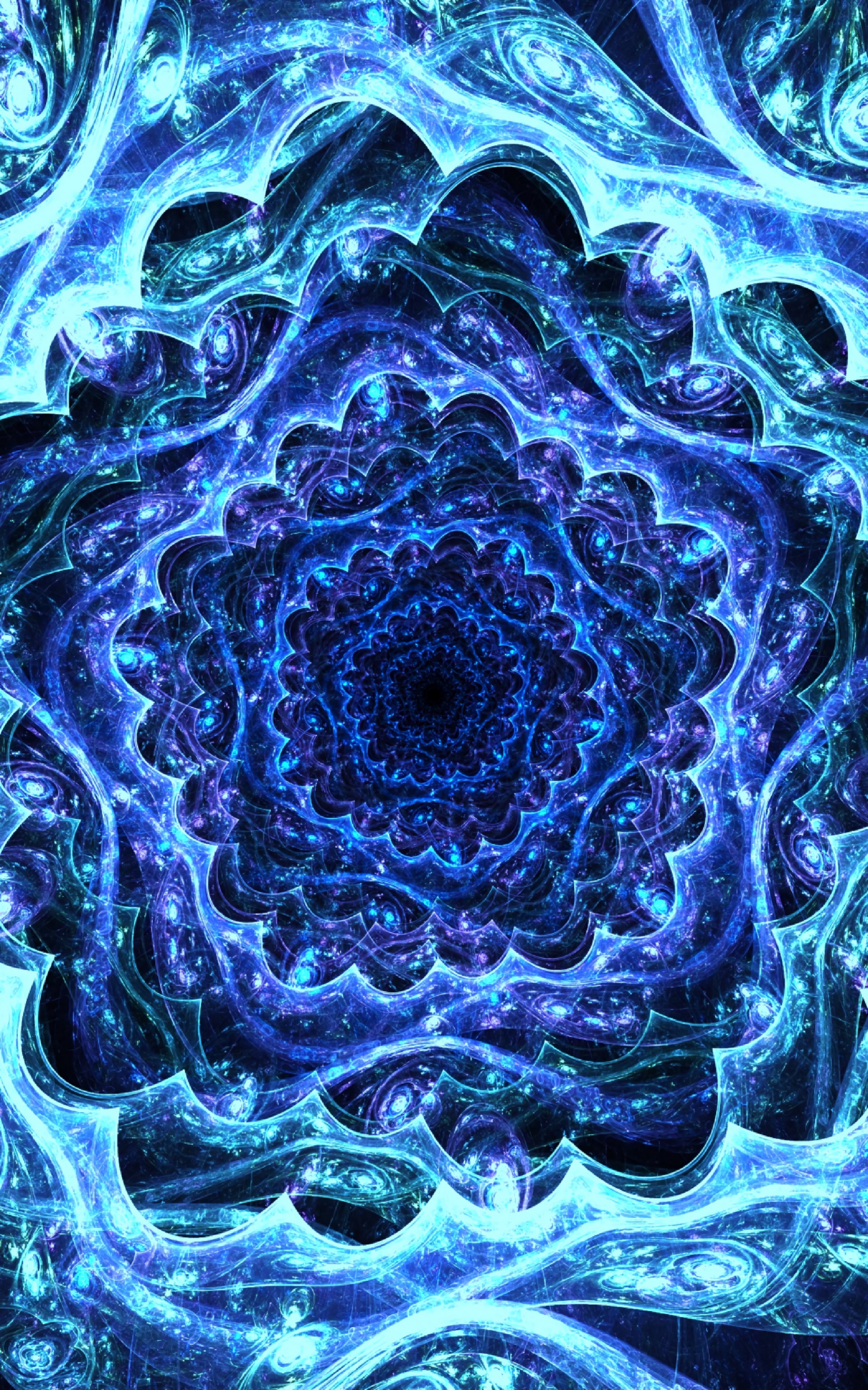 depth, abstract, blue, bright, fractal, kaleidoscope phone background