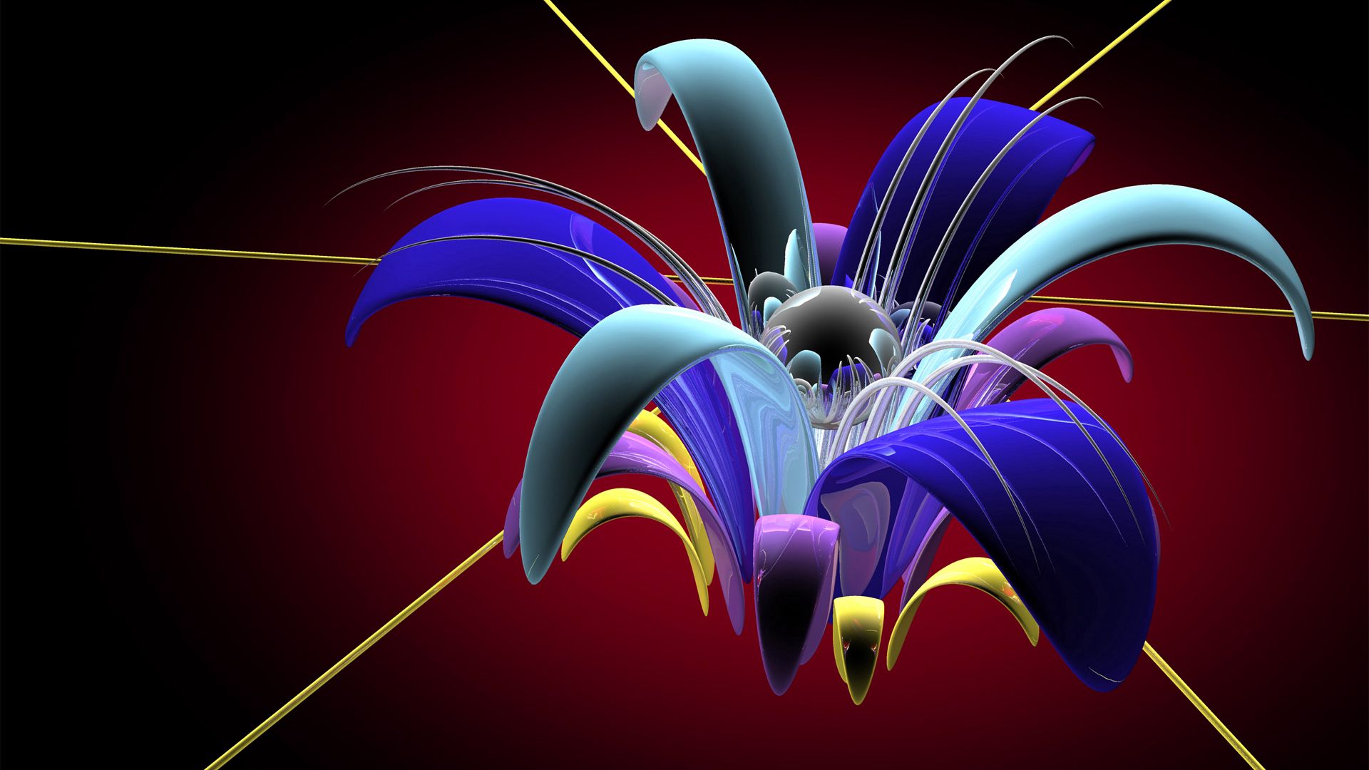 plastic, volume, petals, 3d, abstract, flower, glass 1080p