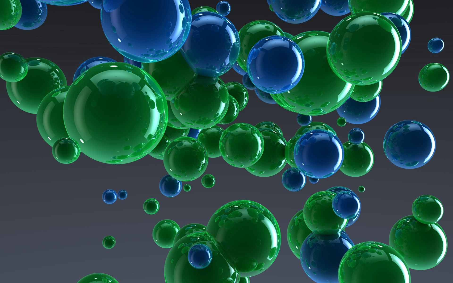 balls, green, 3d, blue, drops, reflection Full HD
