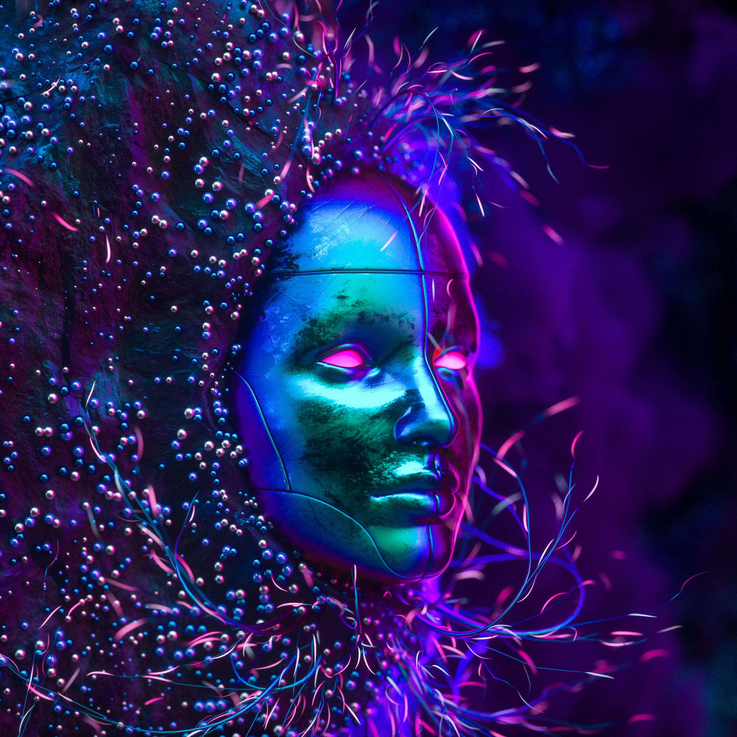 neon, 3d, art, shine, brilliance, mask HD wallpaper