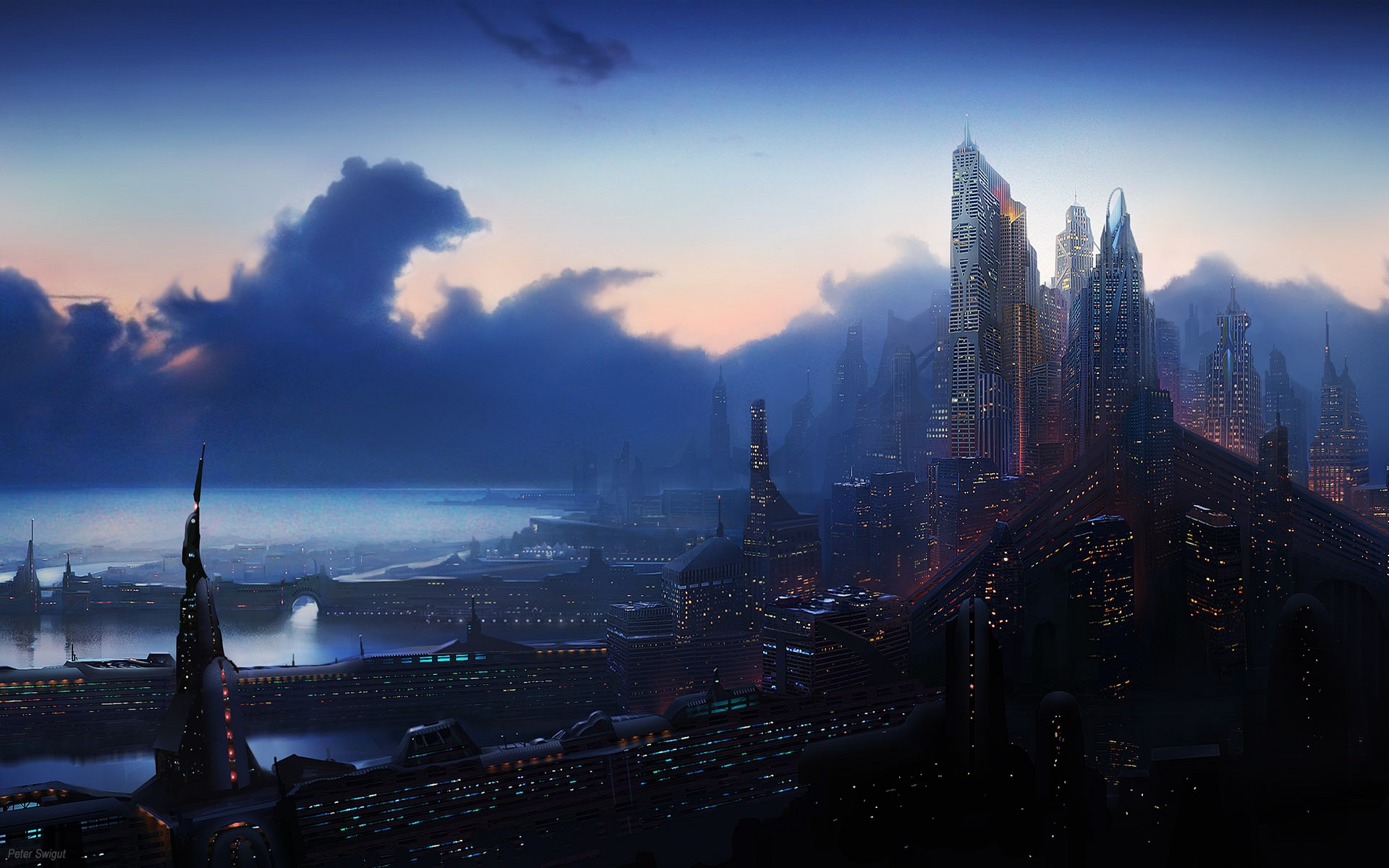 light, coastline, cgi, sci fi, city, cityscape, sunset 32K