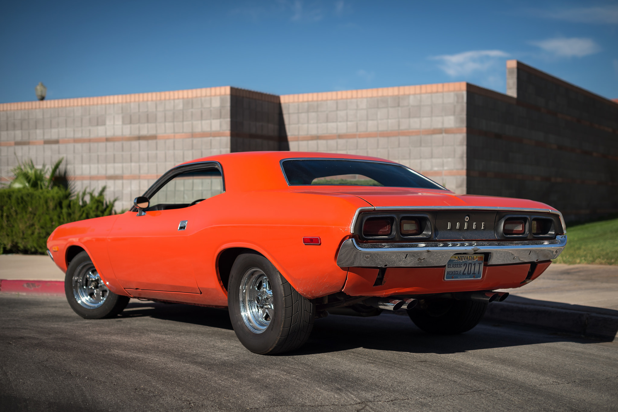 cars, red, back view, rear view, dodge, challenger, 1974