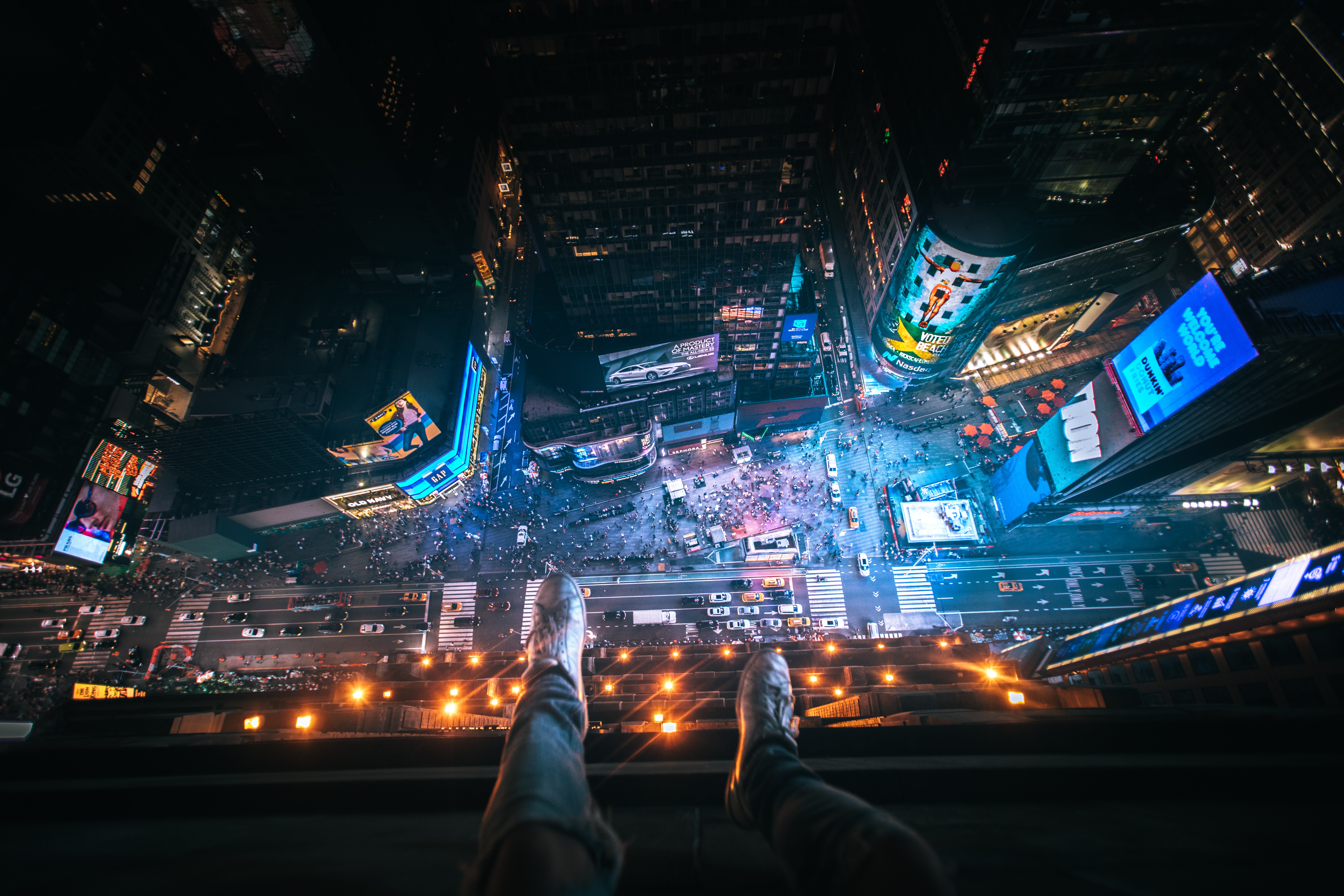 legs, cities, usa, view from above, night city, overview, review, united states, new york HD wallpaper