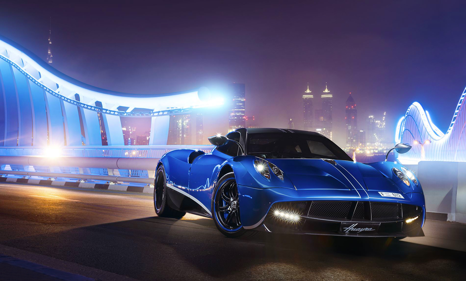 142401 download wallpaper night, pagani, cars, blue, front view, huayra screensavers and pictures for free