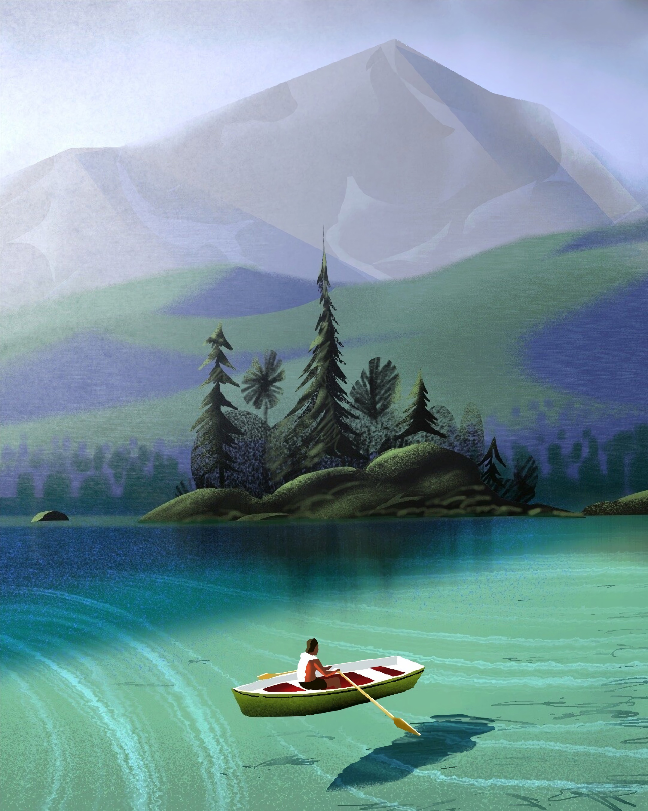 Free HD art, island, sea, boat, human, person